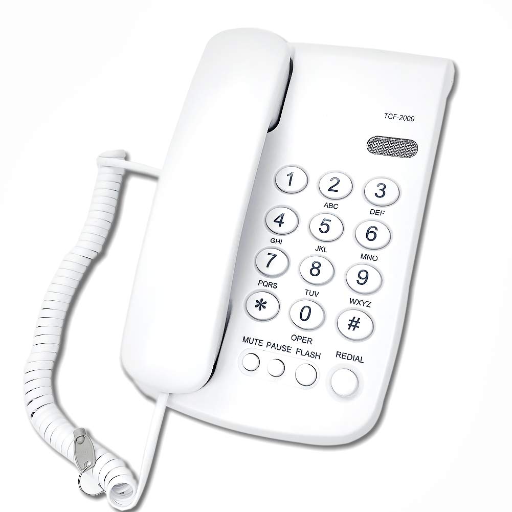 Corded Landline Telephone for Home & Office - Desk Phone with Redial, Mute Function - Wired Business Phone for Hotel, House, Workplace (White) - Perfect for Reception, Customer Service & Home Security
