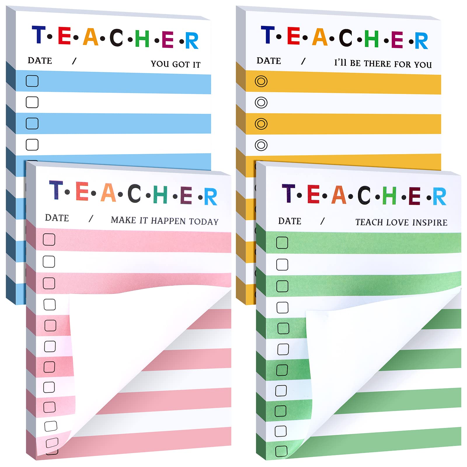 4-Pack Motivational Teacher Notepads - 200 Sheets, 4x6 Inch for School & Office Use