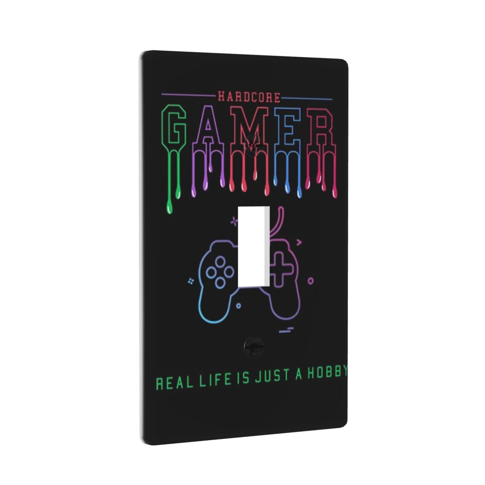 Gaming Controller Light Switch Cover - Single Gang Toggle Switch Plate with Video Game Graphics - Durable Plastic Wall Plate for Gamers Room Decor & Man Cave Accessories