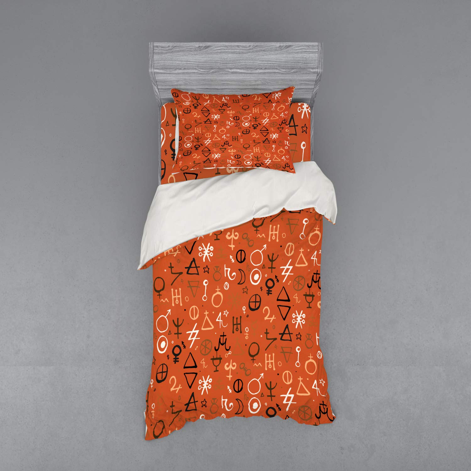 Ambesonne Bohemian Duvet Cover Set - Western Aztec Design in Burnt Orange Sepia & Peach, 3-Piece Twin Size Bedding with Sham & Fitted Sheet | Perfect for Boho Chic Bedrooms, Guest Rooms & Dorm Decor