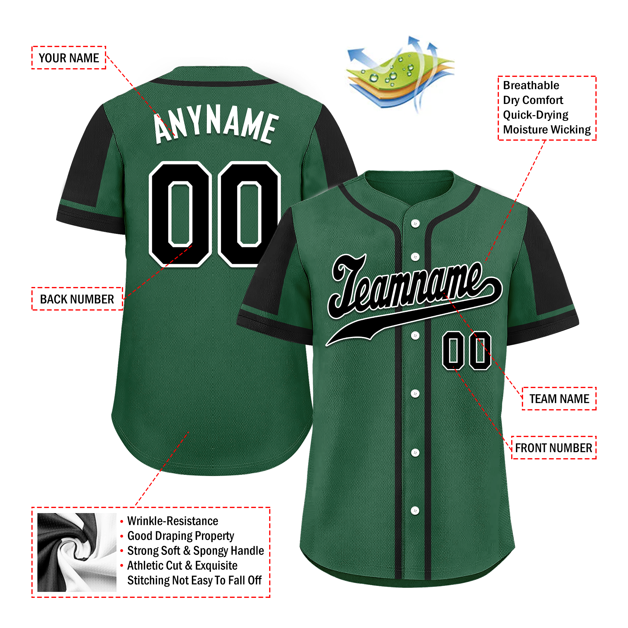 Custom Green & Black Raglan Sleeve Baseball Jersey - Personalized Authentic Sports Uniform BSBJ01 D017207 for Team Games, Fan Events & Casual Wear