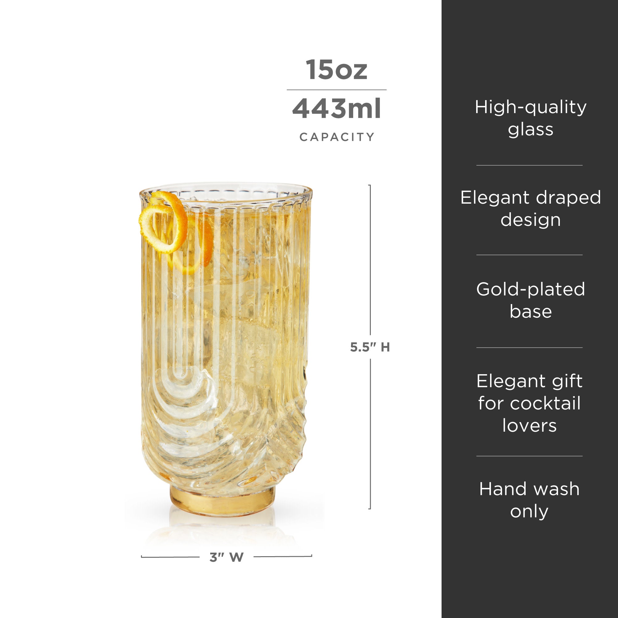 Premium Gatsby Highball Glasses Set of 2 - Elegant 12oz Crystal Clear Drinking Glasses for Cocktails, Whiskey, Iced Tea & Entertaining - Perfect for Home Bar, Parties & Gifts
