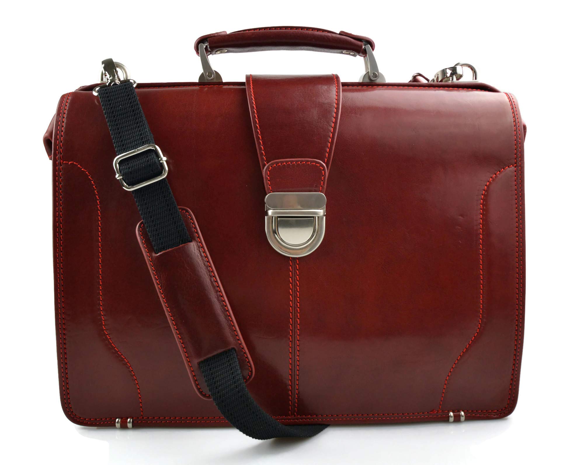 Premium Vintage Leather Doctor Bag - XXL Luxury Medical Briefcase for Men & Women - Handcrafted in Italy - Red Leather Travel Weekender Bag for Professionals & Students (Perfect for Work, Hospital, Business Trips & Daily Commute)