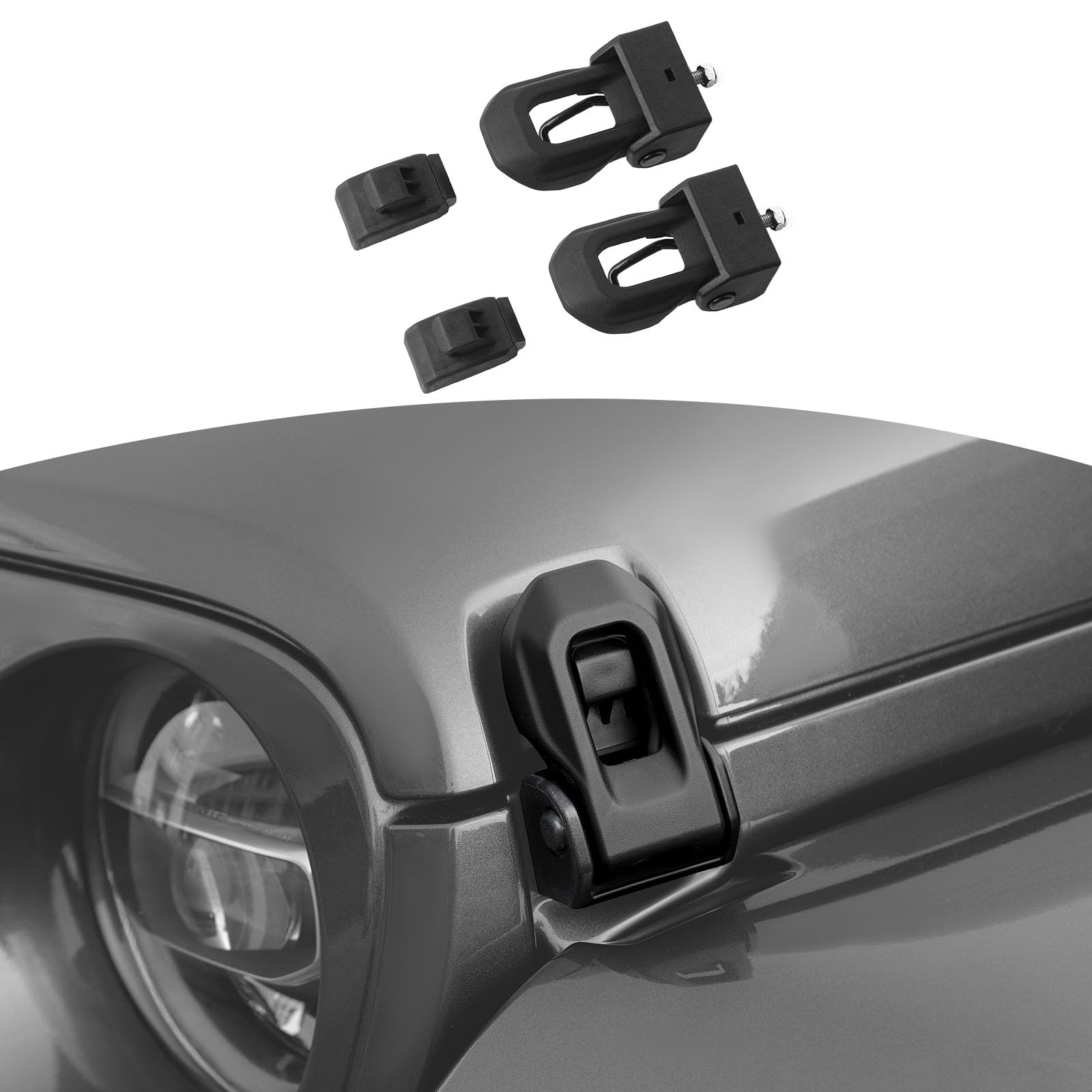 Jeep Wrangler JL JLU & Gladiator JT Hood Latches Kit (2018-2024) - OEM Style Black Hood Catches - 2pcs - Perfect for Off-Roading & Extreme Weather Protection