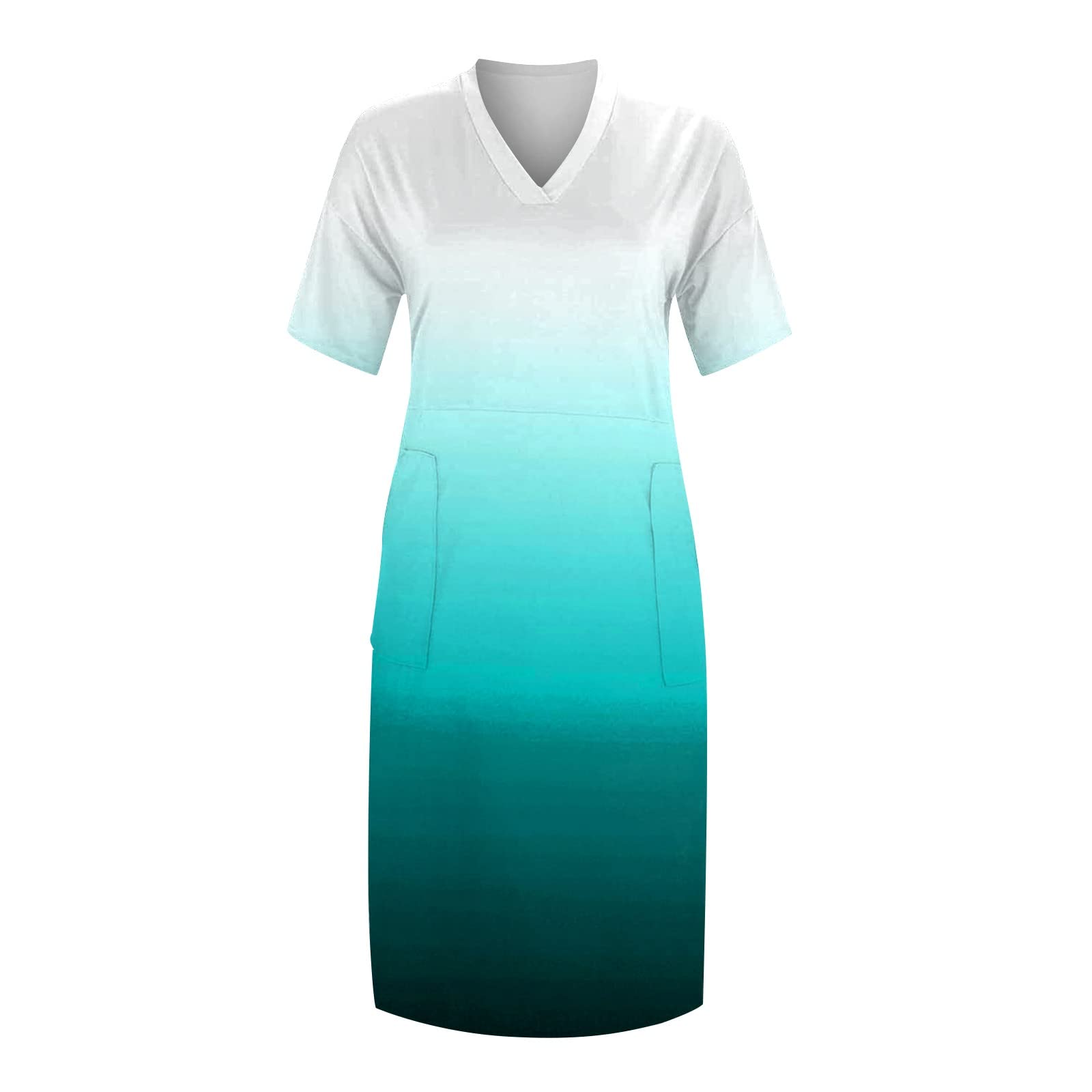 Women's Casual Summer Dress with V-Neck & Short Sleeves - Knee Length Maxi Dress with Pockets | Perfect for Beach, Vacation & Everyday Wear