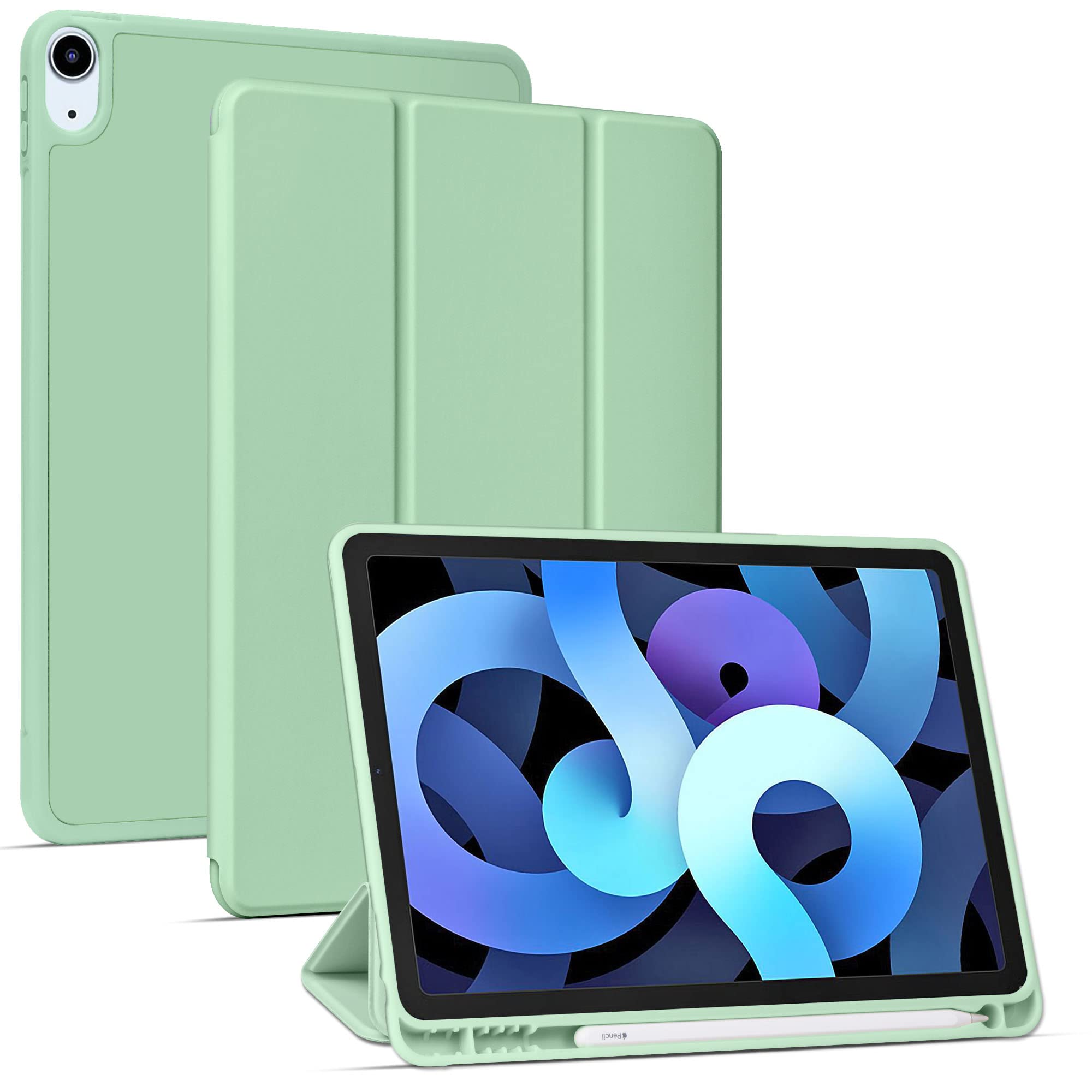 Premium Trifold Smart Case for iPad Air 6th/5th/4th Gen (11-inch 2024 & 10.9-inch) with Kickstand, Auto Wake & Pencil Holder - Matcha Green - Perfect for Work, Study & Entertainment