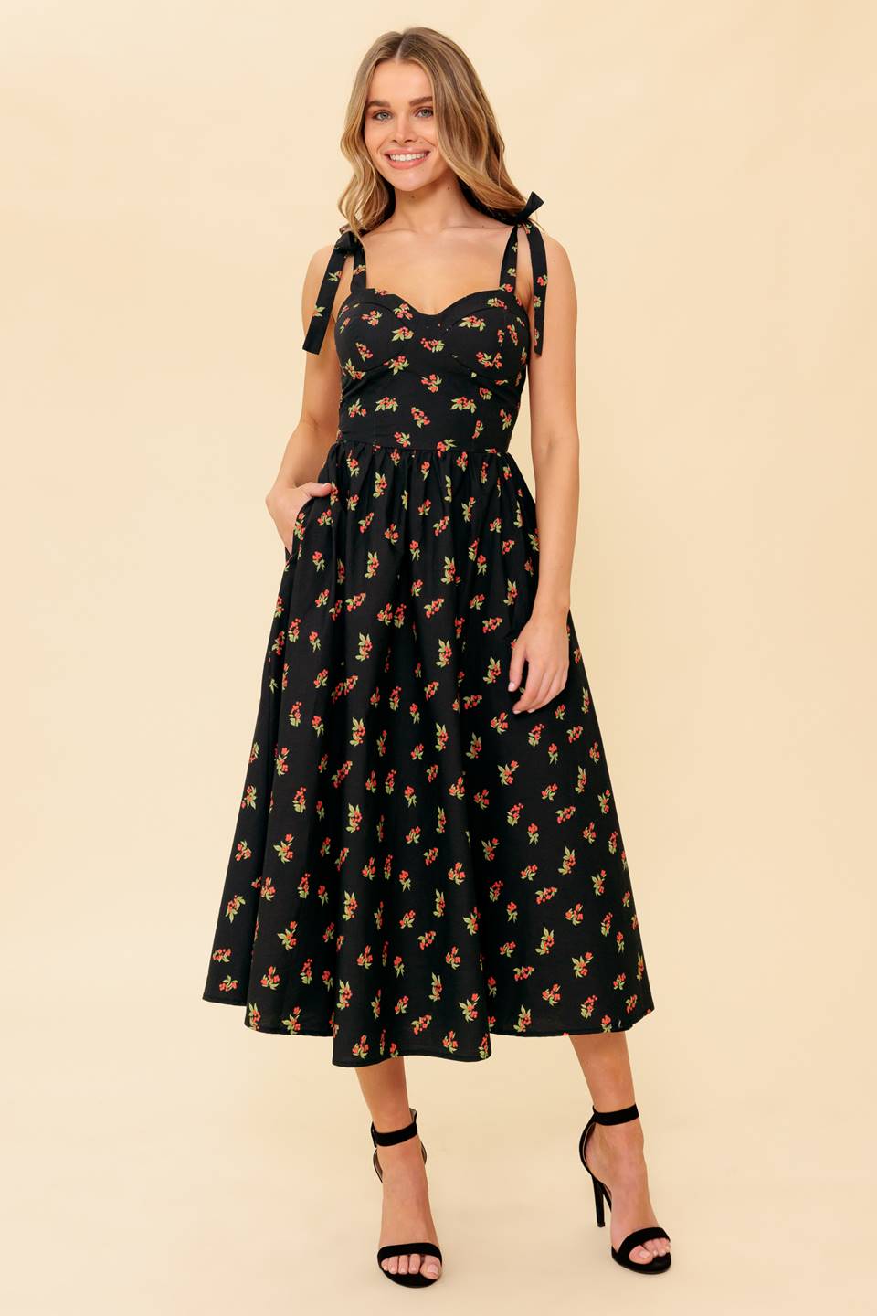 Enchanting Moments Woven Midi Dress - Elegant Floral Summer Dress for Women | Perfect for Weddings, Parties & Date Nights