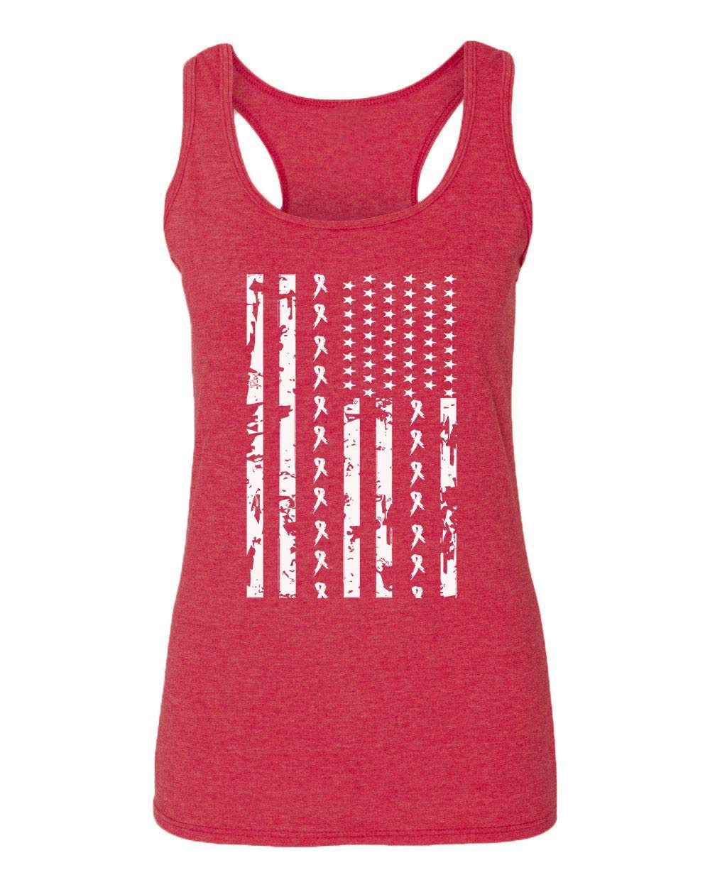Kropsis White Breast Cancer Awareness Ribbon Flag Racerback Tank Top for Women - Perfect for Fundraising Events, Walks, and Supportive Casual Wear