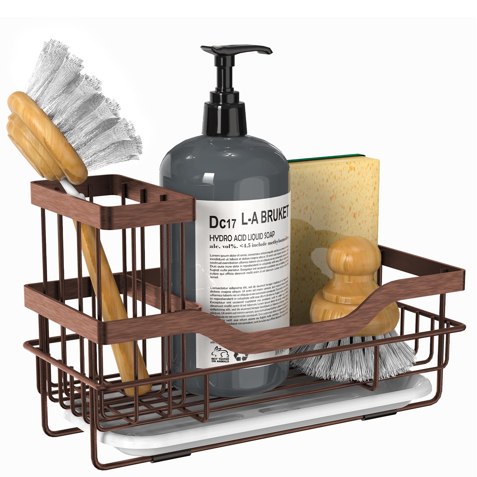Rustproof Sponge Holder with Brush Holder & Drain Tray - Kitchen Sink Caddy Organizer for Dish Soap Storage, Countertop Accessories - Perfect for Small Kitchen & Home Organization