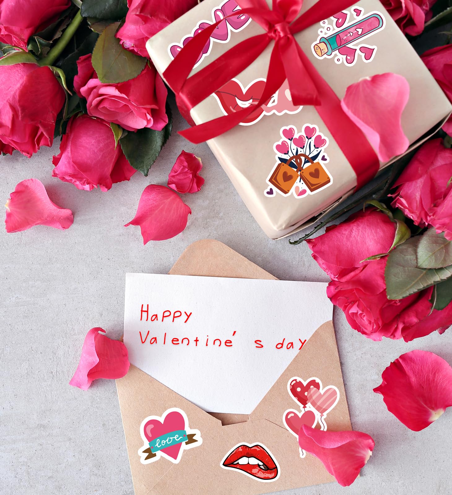 100 PCS Valentine Heart Stickers - Waterproof Vinyl Decals for DIY Crafts, Scrapbooking, Cards & Gifts - Perfect for Kids, Classroom, Party Favors & Valentine's Day Decorations
