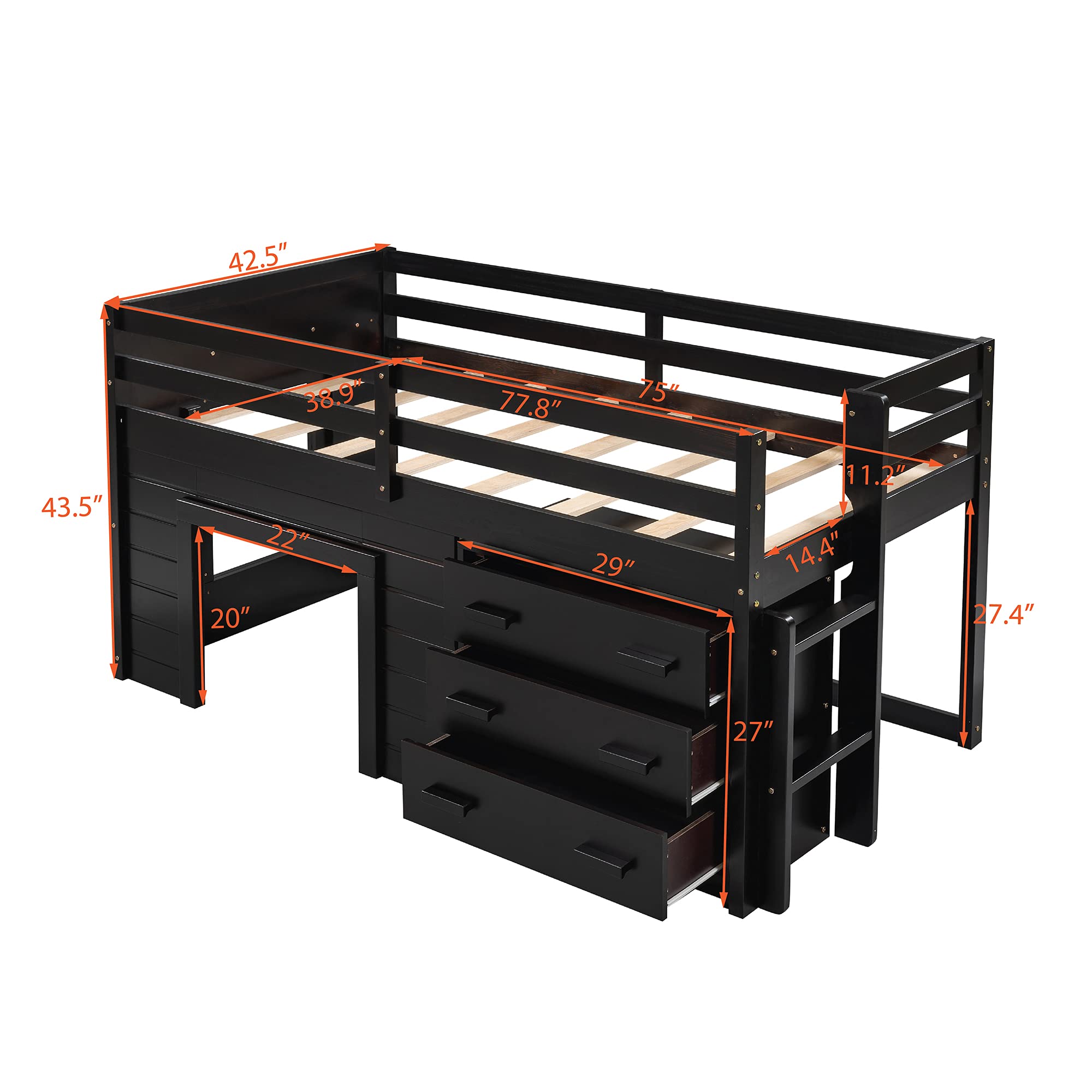 Twin Size Loft Bed with 3 Wide Drawers & Storage Shelf - Sturdy Wooden Bunk Bed for Teens, Kids & Small Spaces - Perfect for Dorm Rooms, Apartments & Bedroom Organization