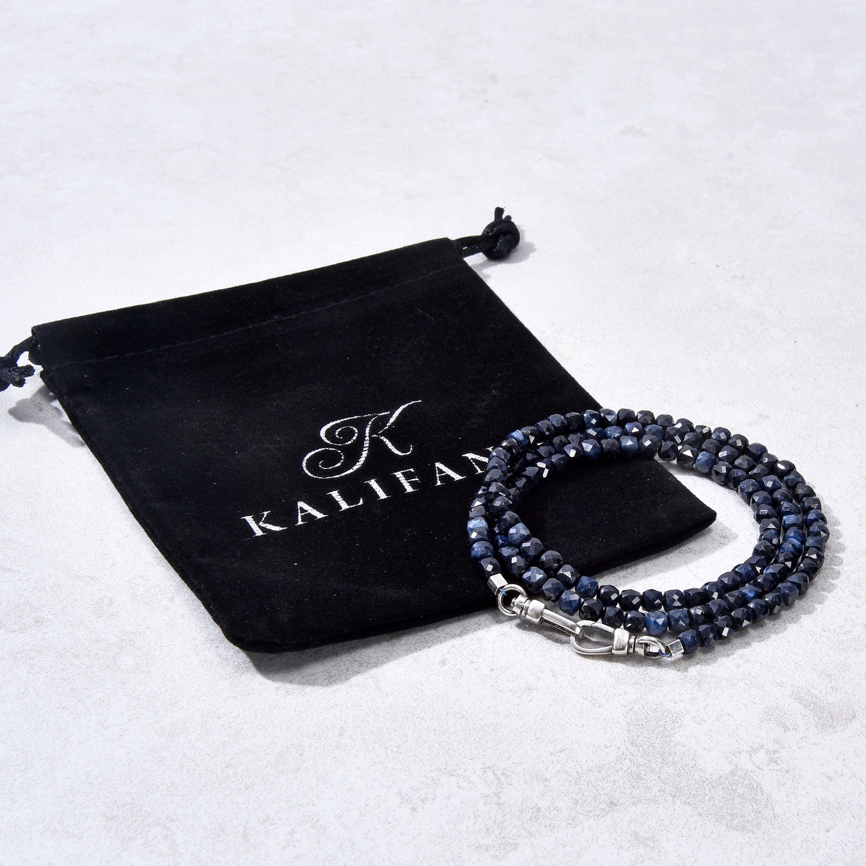4mm Dark Sapphire Faceted Cube Beads - 21 Inch Adjustable Necklace & Multi-Wrap Bracelet Set for Women, Boho Jewelry Gift for Birthday, Wedding, Party, Everyday Wear