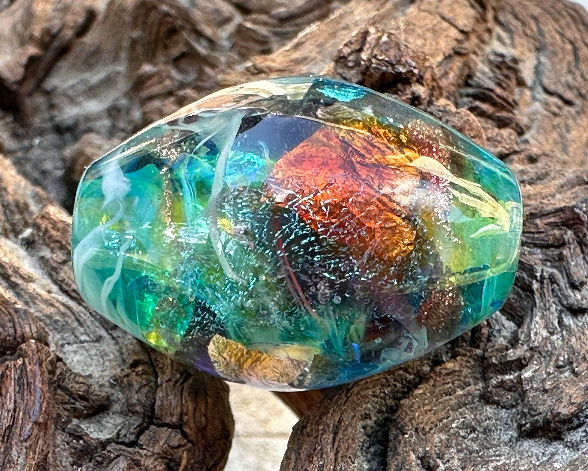 Handmade Aqua Rainbow Lampwork Glass Focal Bead for Jewelry Making - Perfect for Necklaces, Bracelets, and DIY Craft Projects