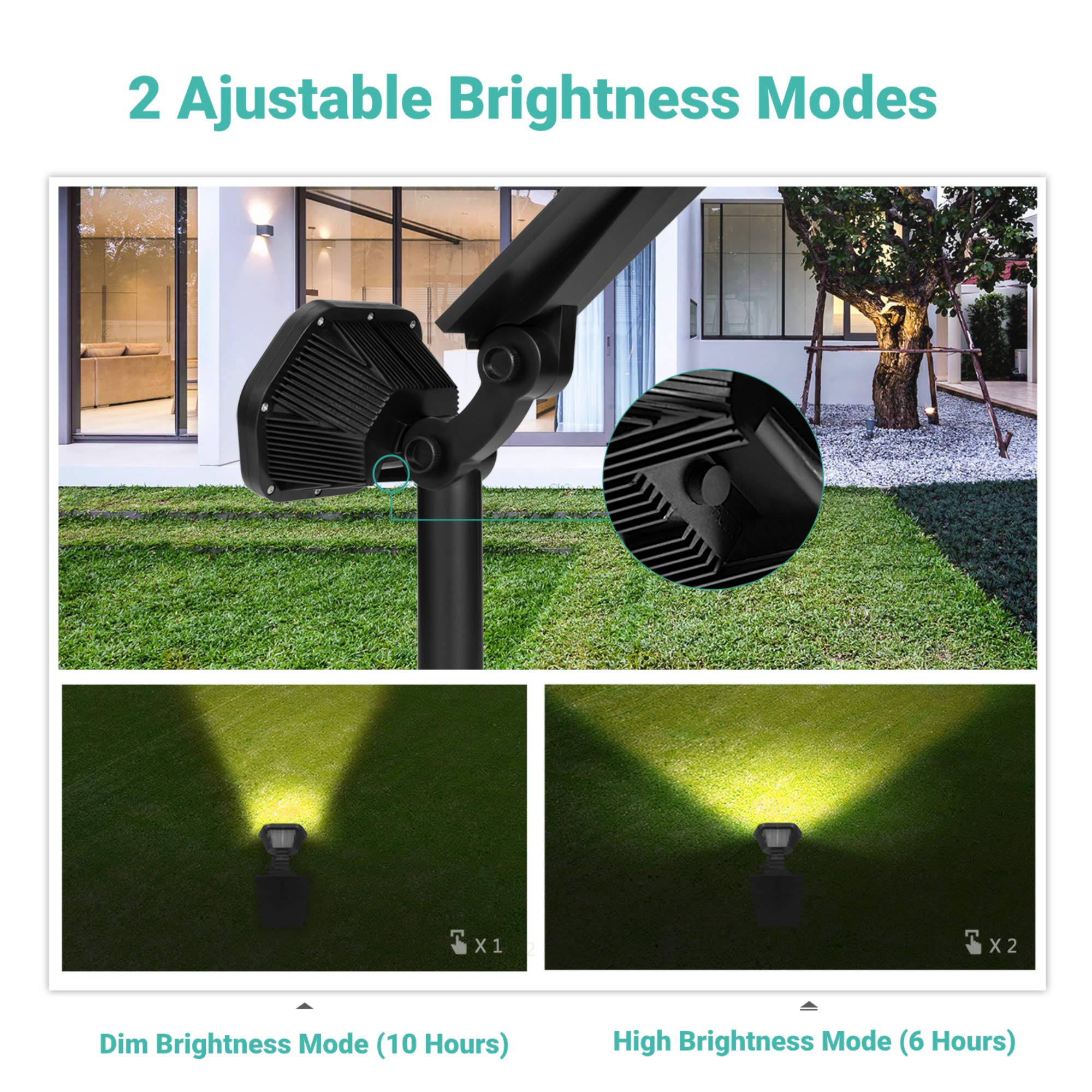 Nekteck 10 LED Solar Outdoor Spotlights - 2 Pack Warm White Landscape Lighting for Yard, Garden, Walkway, Porch, Pool & Driveway | Wireless Adjustable Wall Lights for Security & Decoration | Weatherproof Solar Powered Lights for Nighttime Illumination