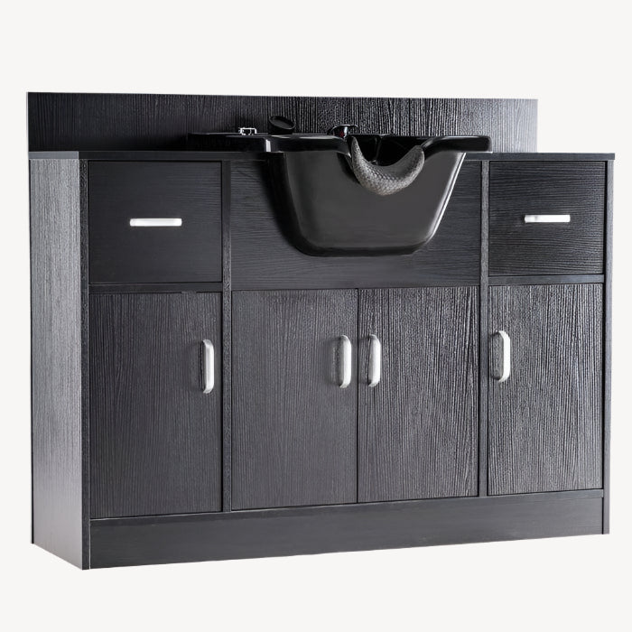 Alexander 3-in-1 Salon Shampoo Station - Professional Styling Station with Shampoo Bowl & Storage Cabinet for Hair Salons & Home Use