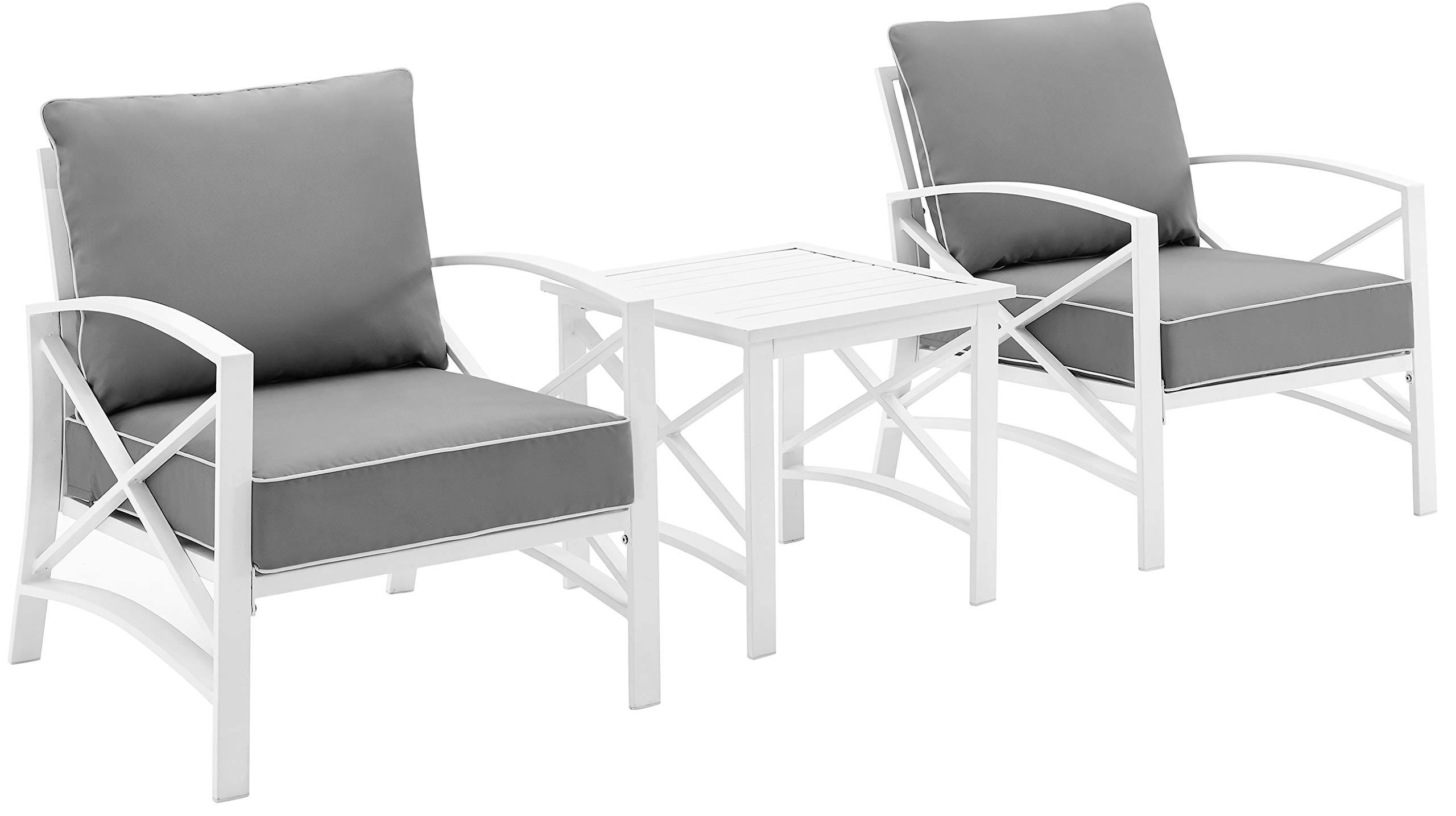 Crosley Furniture Kaplan 3-Piece Outdoor Patio Set - White Wicker Chairs with Gray Cushions & Side Table - Perfect for Porch, Deck, Garden or Backyard Relaxation