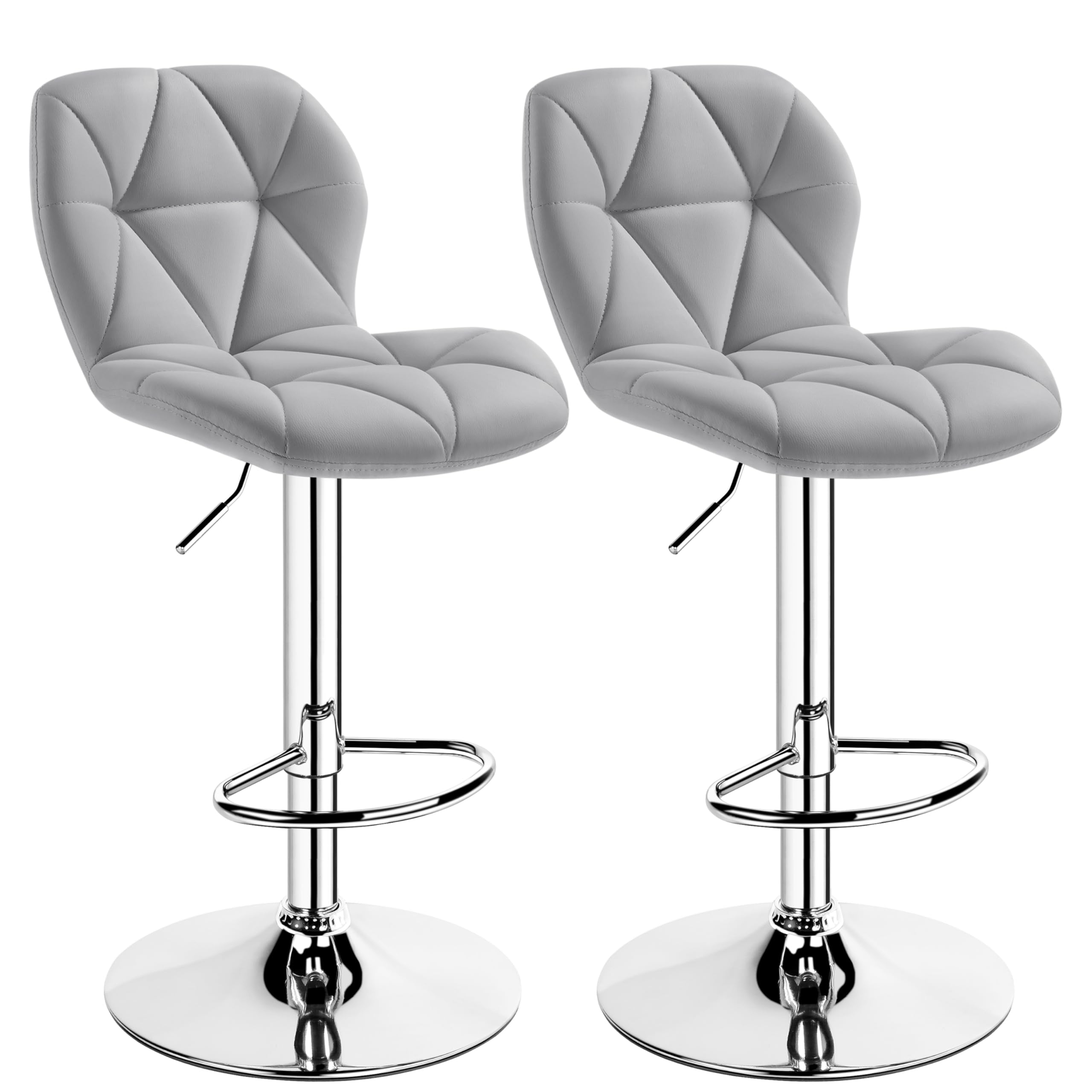 Yaheetech Set of 2 Adjustable Height Swivel Bar Stools with PU Leather Upholstery & Backrest - Light Grey Modern Kitchen Counter Stools for Dining, Breakfast Nook & Home Bar Decor