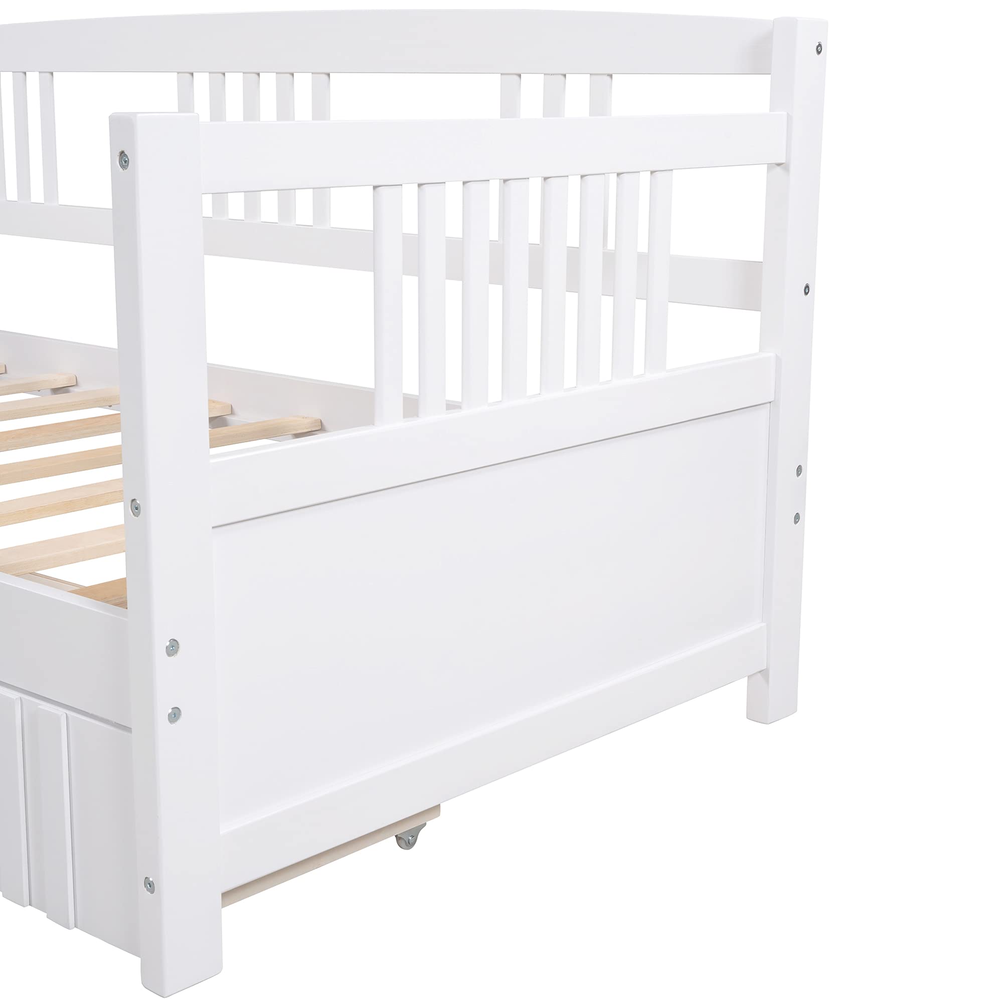 Twin Size Daybed with 2 Storage Drawers & Wood Slat Support - Solid Wood Sofa Bed Frame for Kids Teens Bedroom - No Box Spring Needed - White Wood Finish - Perfect for Guest Rooms, Living Rooms & Small Spaces