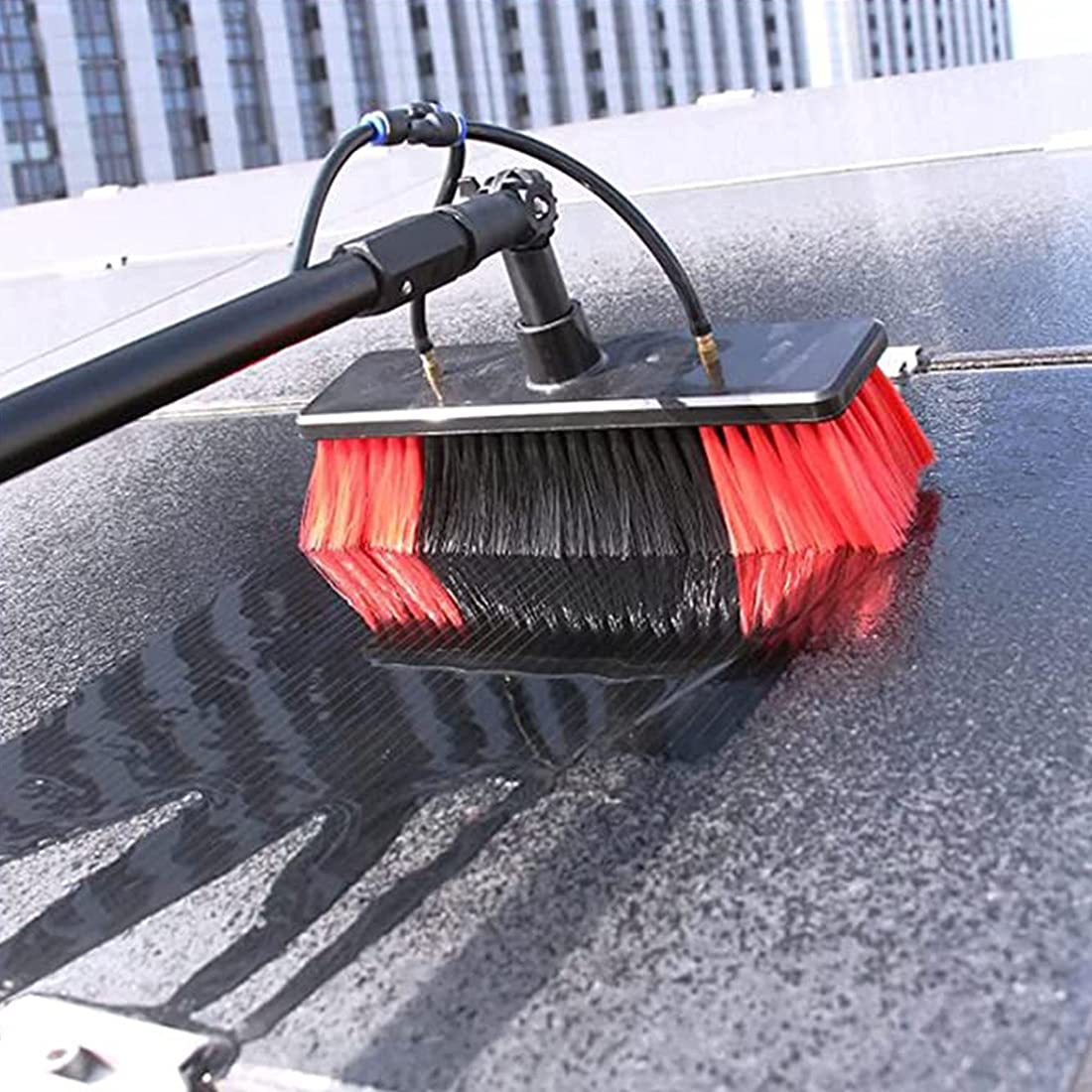**Window Cleaning Pole Kit with 35cm Brush Head & Extendable to 6m (20FT) - Water/Hose Fed for Indoor & Outdoor High Windows, Solar Panels & Photovoltaic Cleaning - Perfect for Hard-to-Reach Windows & Rooftop Maintenance**