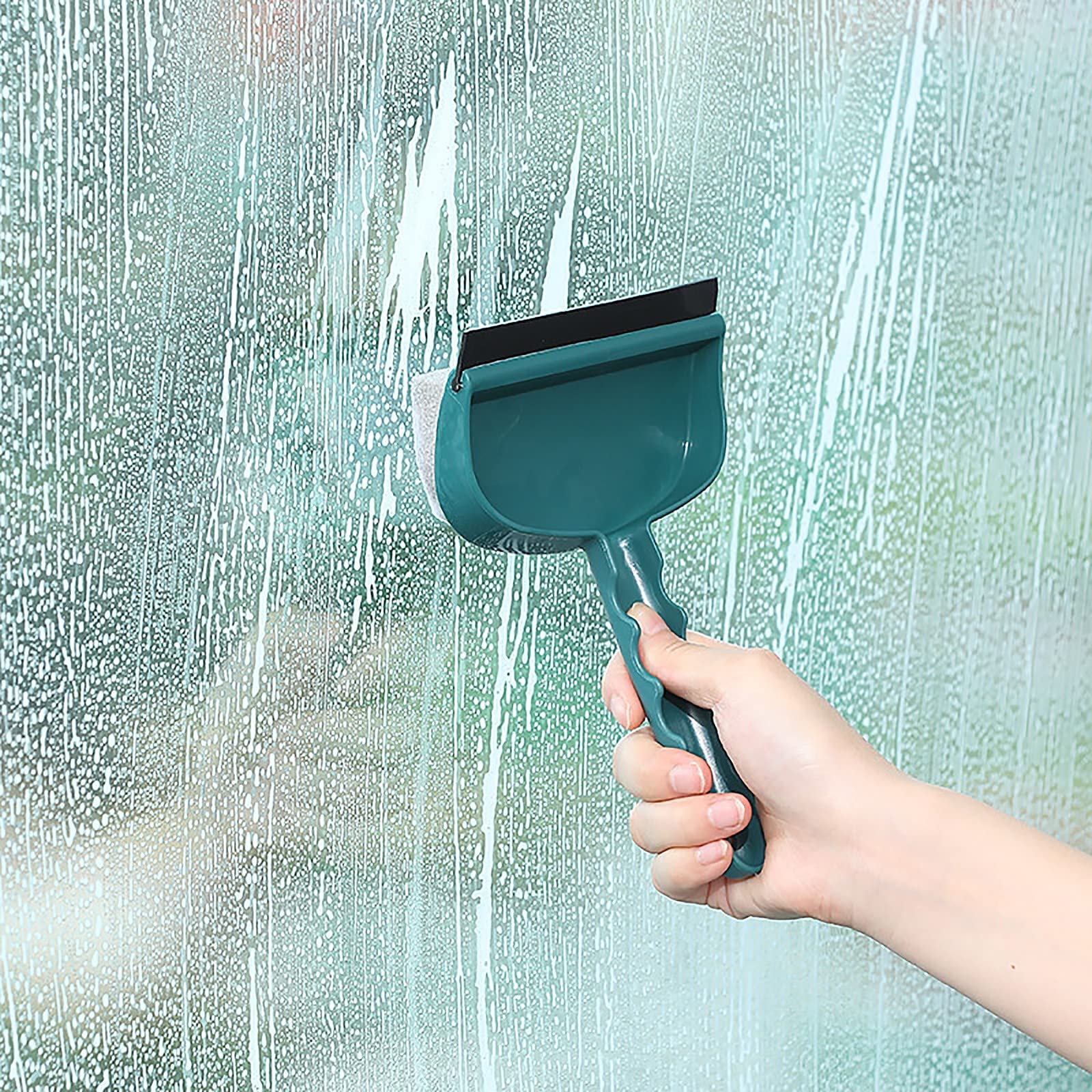 Leeonz Double Sided Glass Cleaning Brush - 2 in 1 Portable Sponge Window Wiper Scrubber - Effective Glass Washing Tool (Green) - Perfect for Home Windows, Mirrors, Shower Doors & Car Glass