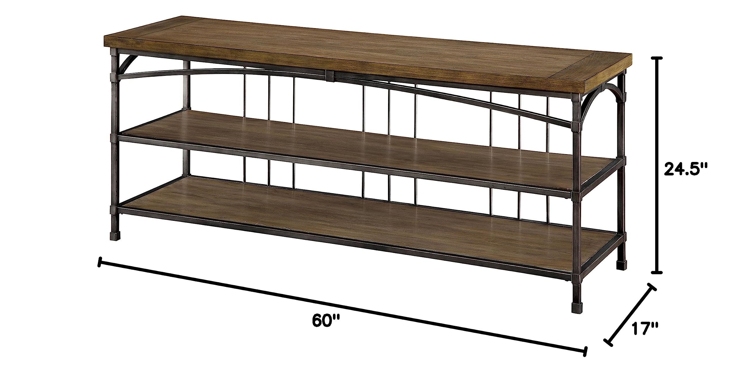 Furniture of America Stenson 60-Inch Industrial TV Stand Console with Storage Shelf - Rustic Natural Wood Finish for Living Room, Bedroom & Home Theater Setup