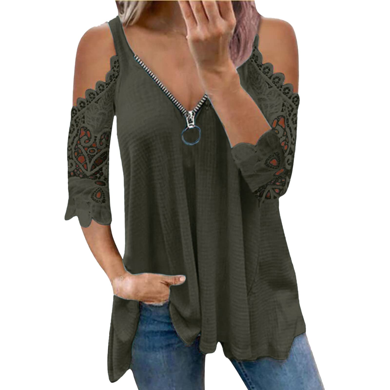 Stylish Women's 3/4 Sleeve Tiered Bell Sleeve Crewneck Loose Blouse - Casual & Dressy Tops for Everyday Wear, Office, Date Night & Special Occasions