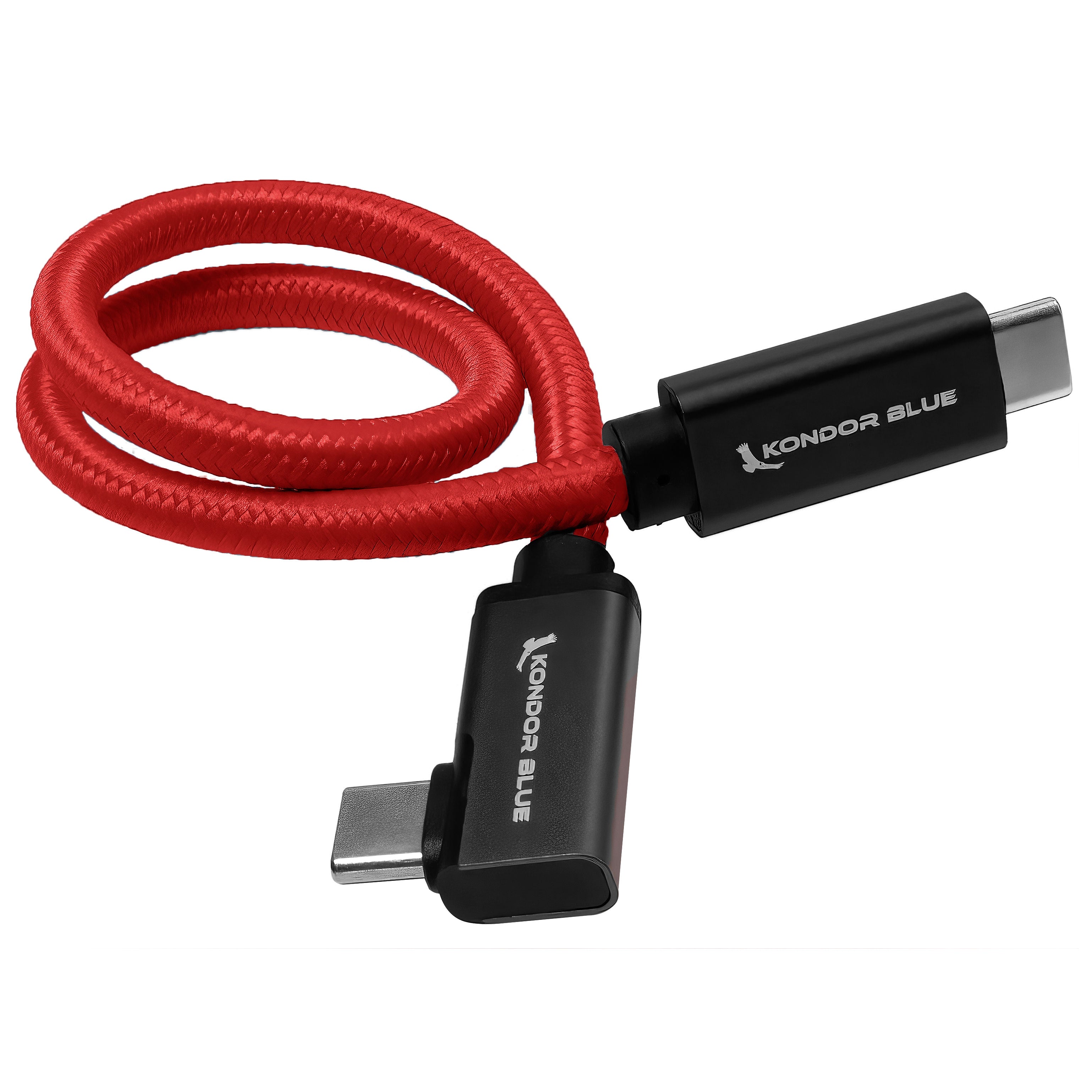 Kondor Blue Right Angle USB C 3.1 Gen 2 Cable (12 Inch, Cardinal Red) - Fast Charging & Data Sync for MacBook, iPad Pro, Samsung Galaxy, Nintendo Switch & More