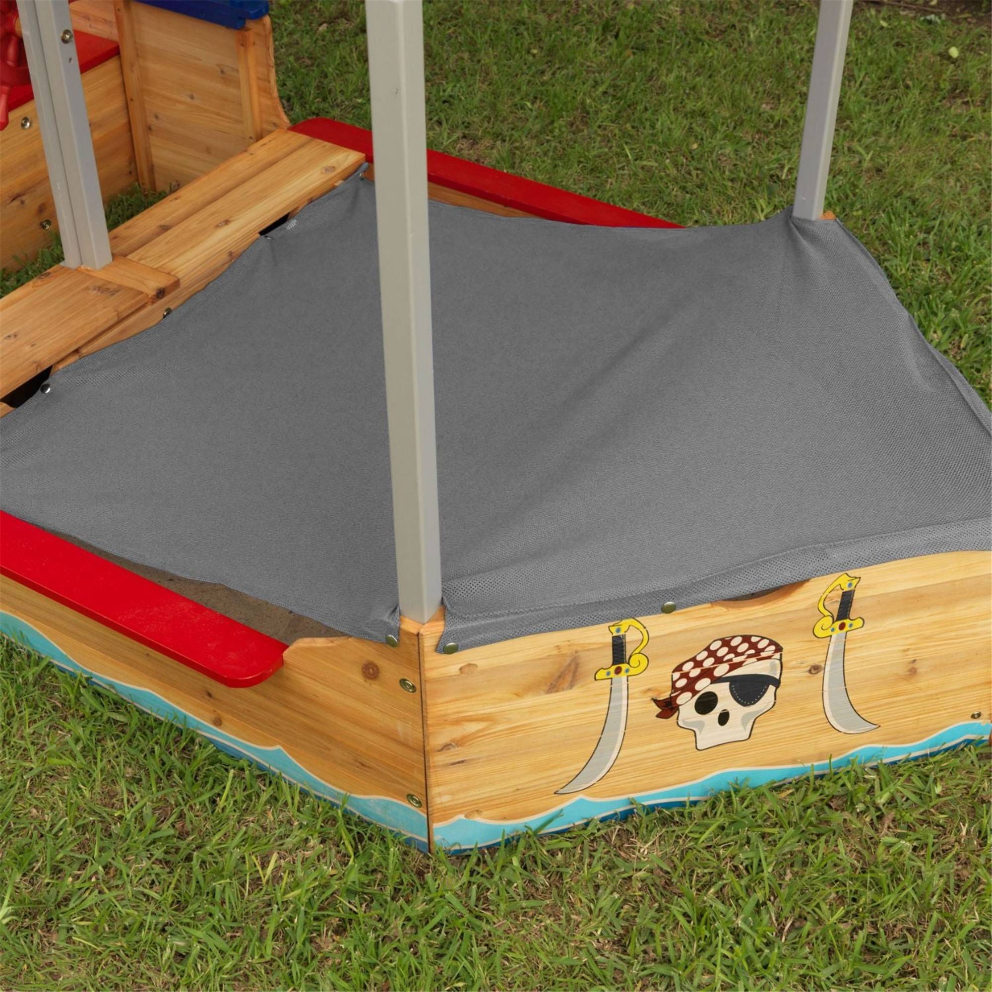 KidKraft Wooden Pirate Sandbox with Cover - Outdoor Play Sand Box for Kids, Backyard, Beach & Park Sandpit Toys for Toddlers & Children