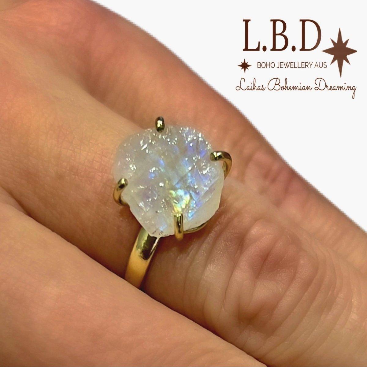 14K Gold Moonstone Ring - Raw Moonstone Crystal Ring for Women, Elegant Boho Jewelry, Perfect for Everyday Wear, Gifts & Special Occasions