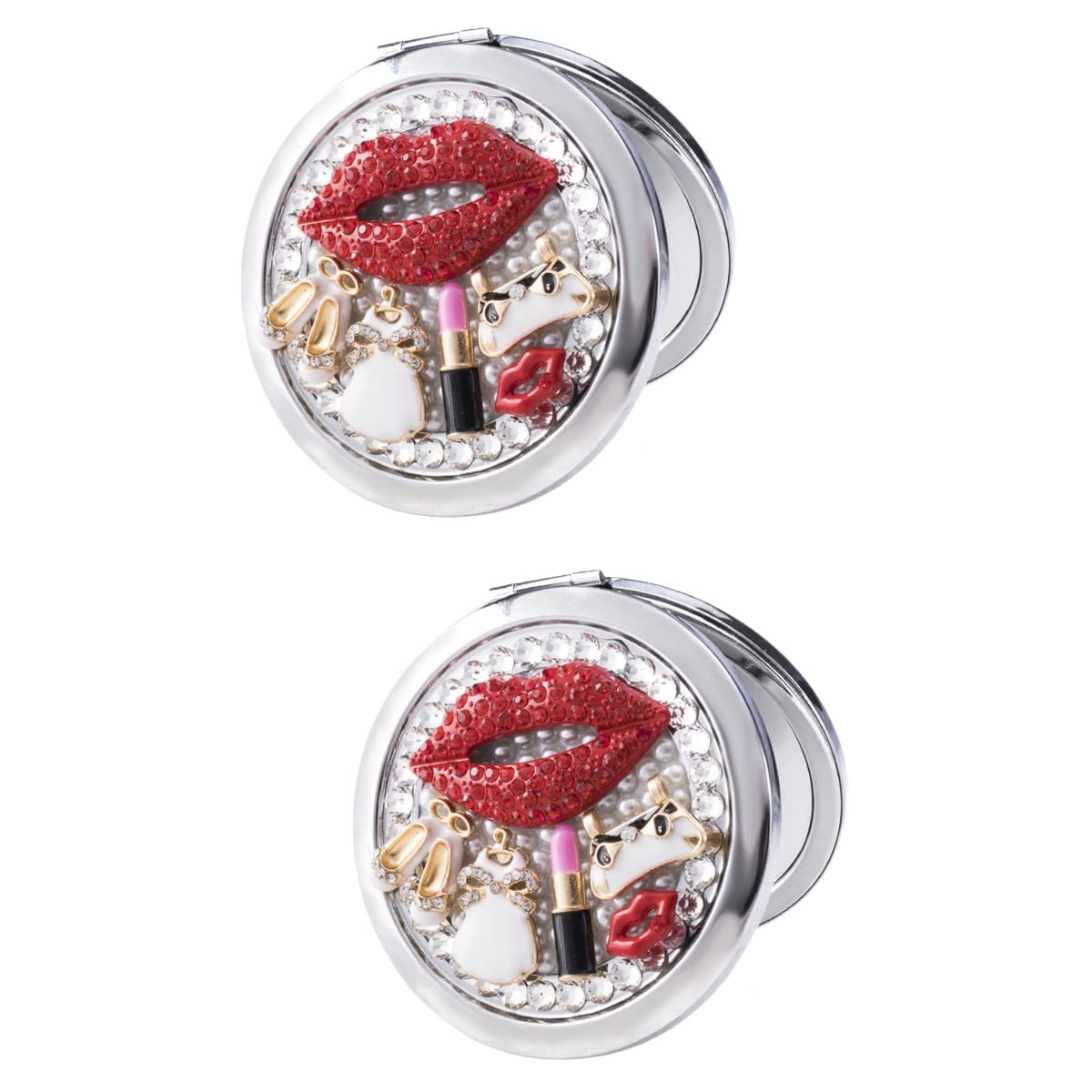 HEALLILY 2 Pack Portable Compact Makeup Mirror - Double Sided Magnifying & Normal Mirror, Small Folding Pocket Mirror for Women, Travel, Purse & Handbag | Perfect for Touch-Ups, Traveling & Daily Beauty Routine