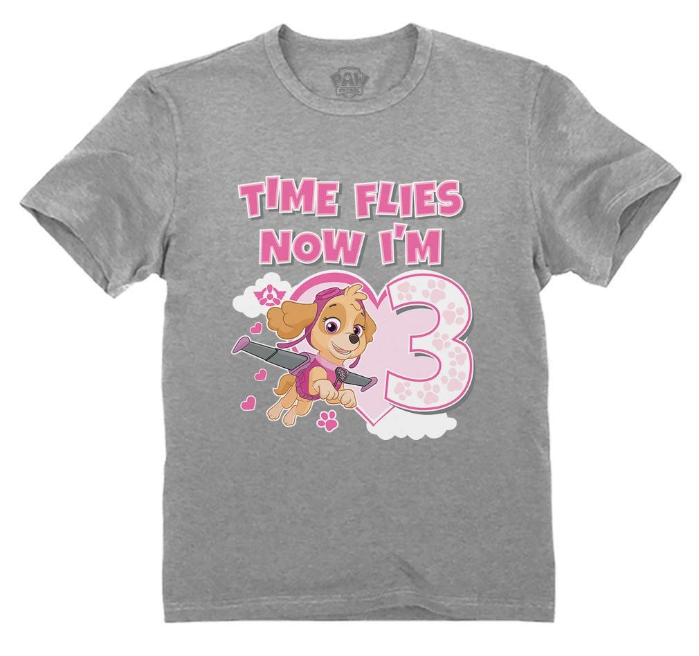 Paw Patrol Skye 3rd Birthday T-Shirt for Toddler Girls - Cute Kids Graphic Tee (4T Gray) | Perfect Birthday Gift, Party Outfit & Everyday Playwear
