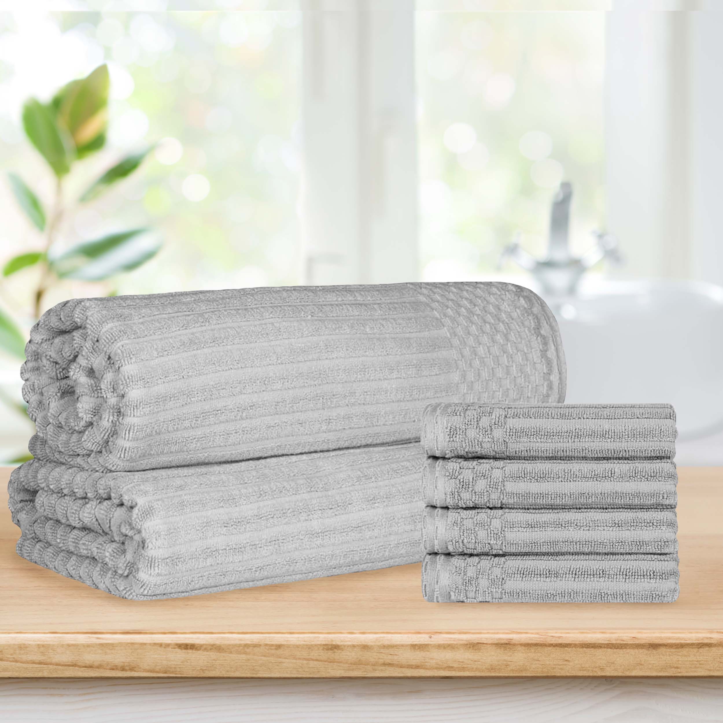 Premium Soho Ribbed Textured Cotton Hand Towels & Bath Sheets Set - Ultra Absorbent, Soft & Quick-Drying - Perfect for Bathroom, Spa, Gym & Guest Use