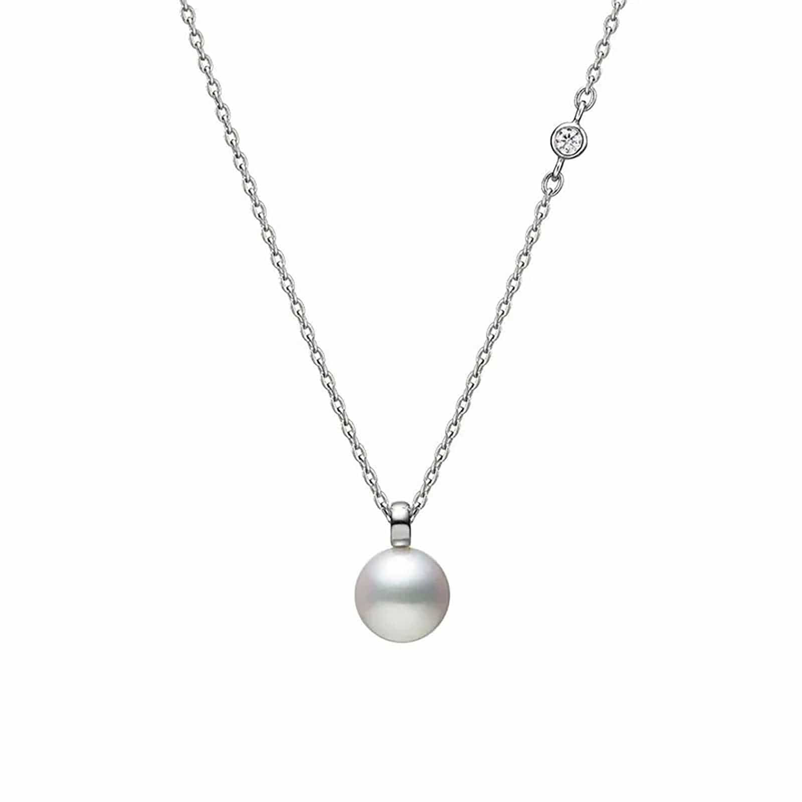 Elegant Akoya Cultured Pearl and Diamond Pendant Necklace - 14K White Gold Jewelry for Women - Perfect for Weddings, Anniversaries & Special Occasions