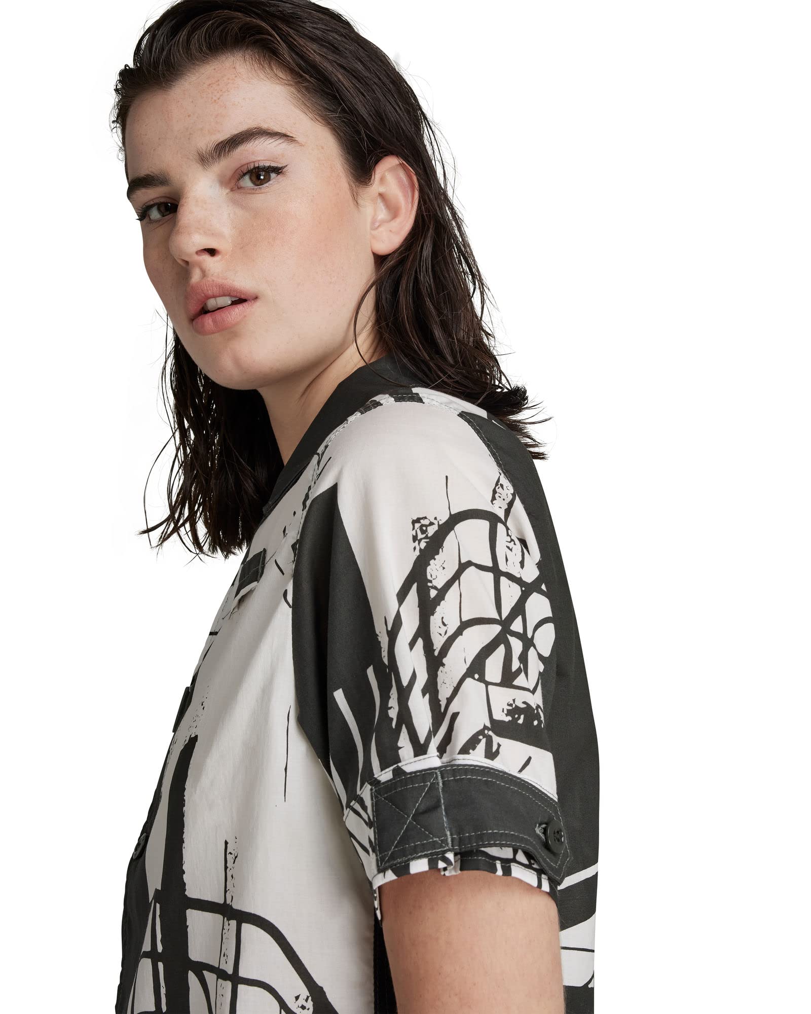 G-STAR Festival Printed Short Sleeve Button Down Shirt for Men - Casual Papyrus Building Design, Small Size - Perfect for Summer Outings, Beach Vacations and Music Festivals