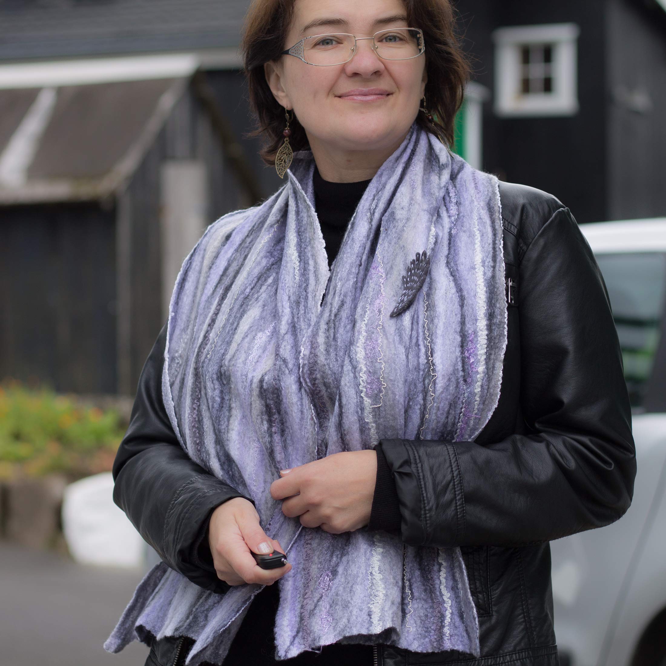 Grey Nuno Felt Scarf for Women - Warm Woolen Stole, Fashionable Silk Scarf & Evening Shawl Wrap - Perfect for Autumn and Spring Seasons - Ideal for Office, Date Night & Outdoor Activities