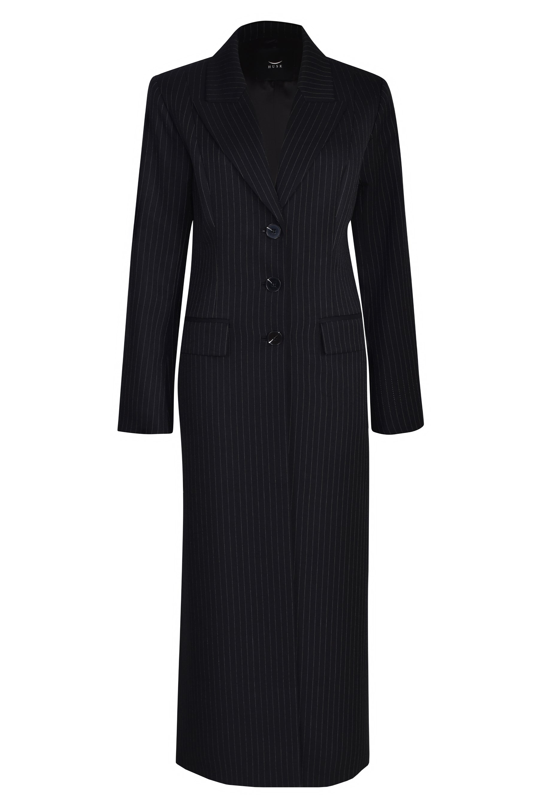 Husk Noir Coat - Premium Pinstripe Wool Overcoat for Men | Stylish Winter Outerwear for Business & Formal Occasions
