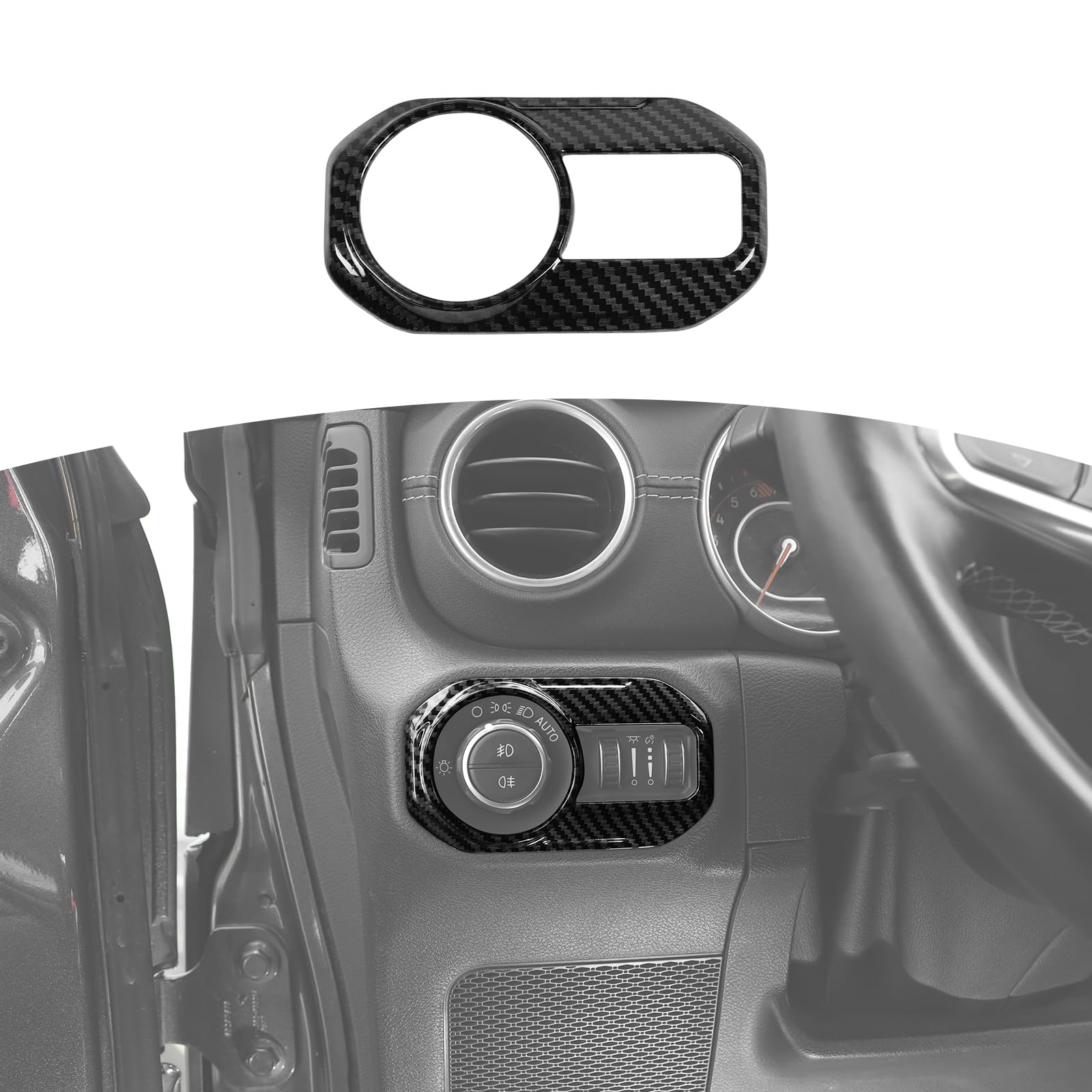 Jeep Wrangler JL & Gladiator JT Carbon Fiber Headlight Switch Panel Trim Cover (2018-2023) - Black Carbon Fiber Grain Interior Accessories for Off-Road & Daily Driving