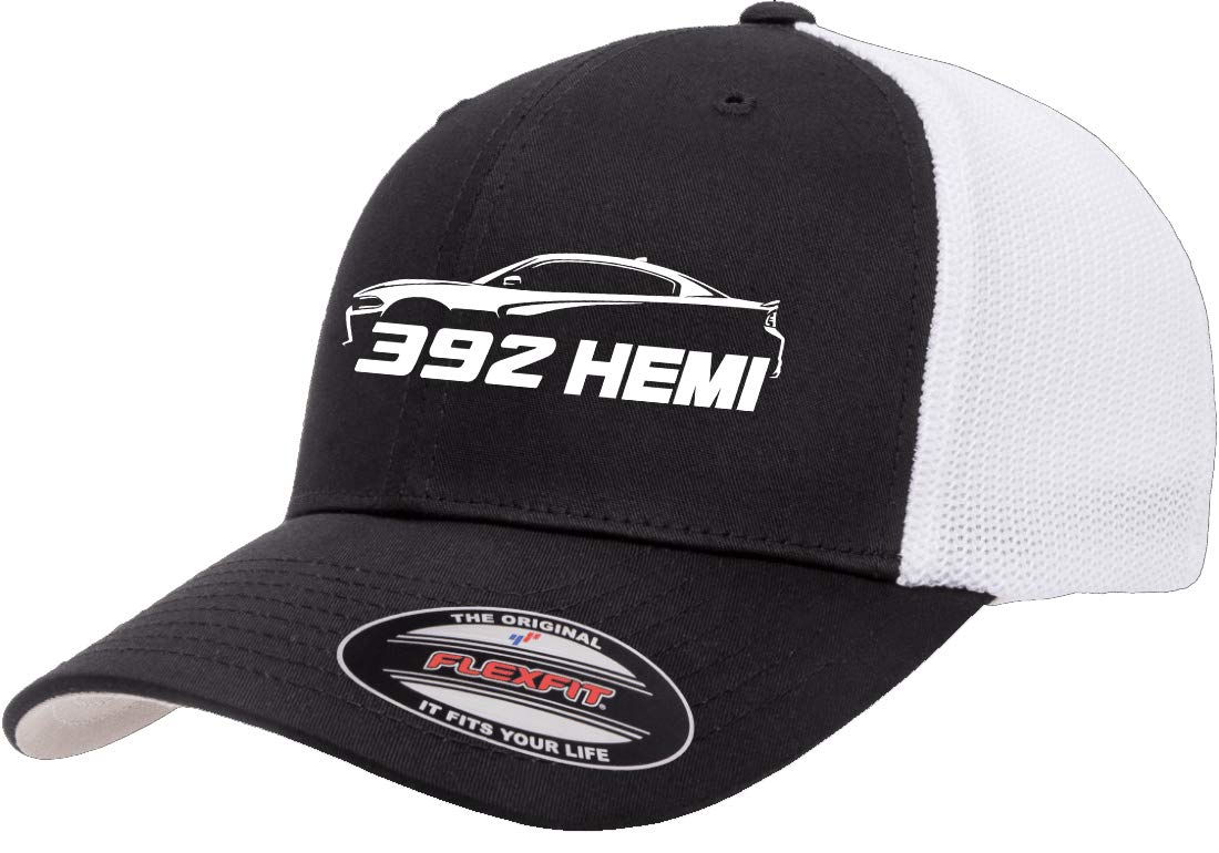 392 Hemi Flexfit 6511 Trucker Mesh Cap - Adjustable Fitted Hat for Dodge Charger & Muscle Car Enthusiasts | Perfect for Racing Events, Car Shows & Everyday Wear
