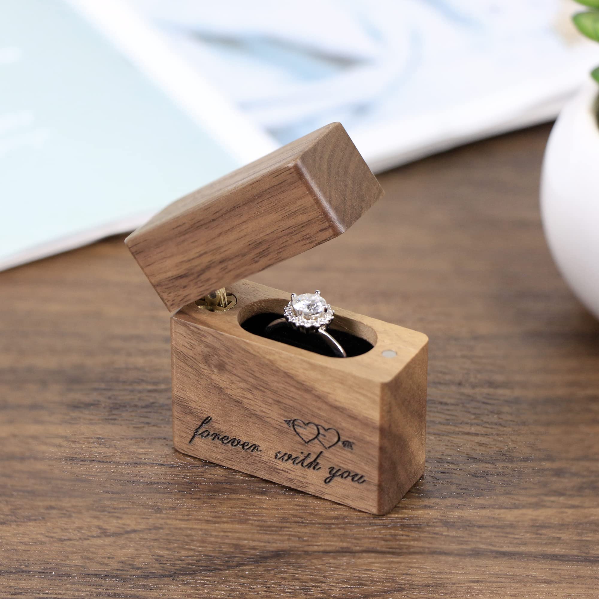 Elegant Wooden Engagement Ring Box - Small, Slim & Flat Ring Case for Wedding, Proposal & Jewelry Storage - Perfect for Gifts, Travel & Keepsakes
