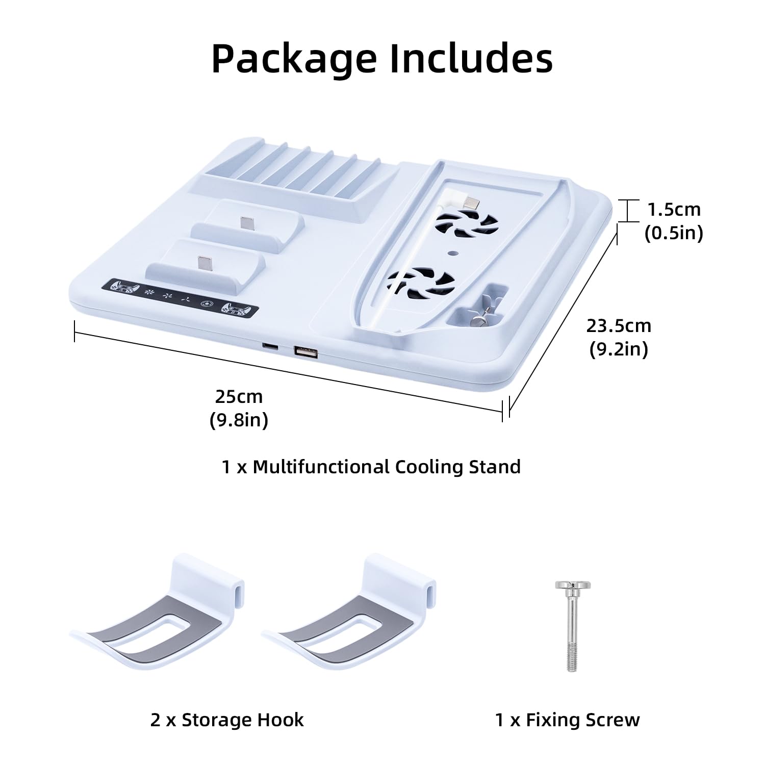 PS5 Slim Charging Station for Dual Controllers with Headset Hook & Cooling Stand - 6 Game Disc Slots for PlayStation 5 Slim Disc/Digital Edition - Perfect for Gaming Sessions & Organized Storage