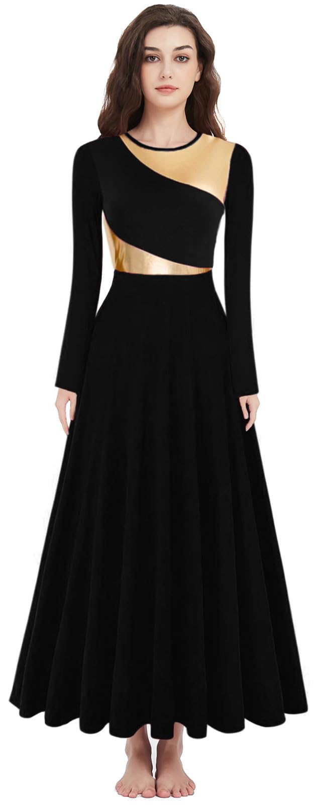Women's Liturgical Dance Dress - Full Length Church Robe for Modern Praise & Worship - Elegant Lyrical Dance Costume with Headwear - Perfect for Church Performances, Worship Services & Spiritual Dance Events