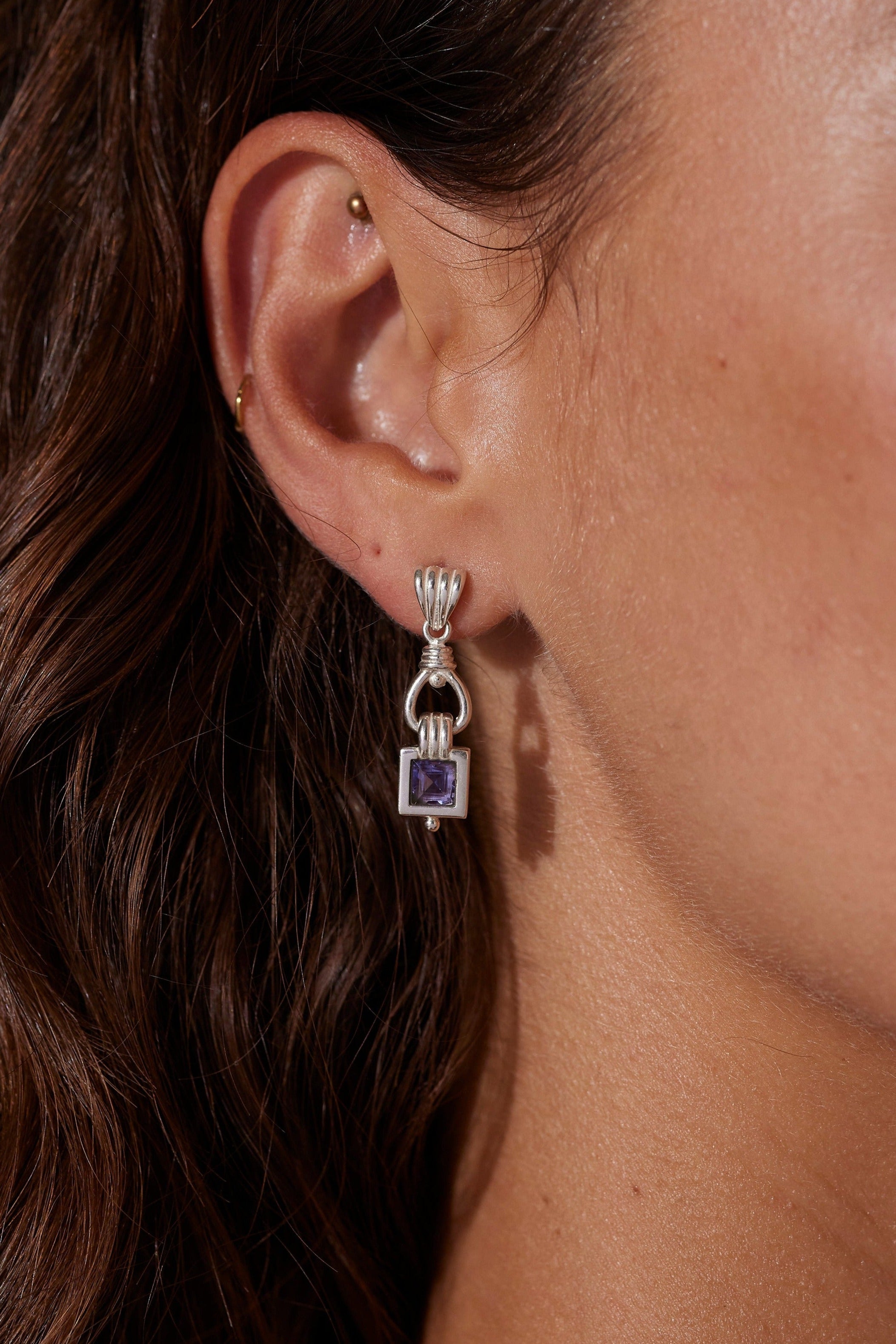 Freya Iolite Silver Earrings for Women - Dainty Sterling Silver Stud Earrings with Natural Iolite Gemstone - Perfect for Everyday Wear, Gift Giving & Special Occasions