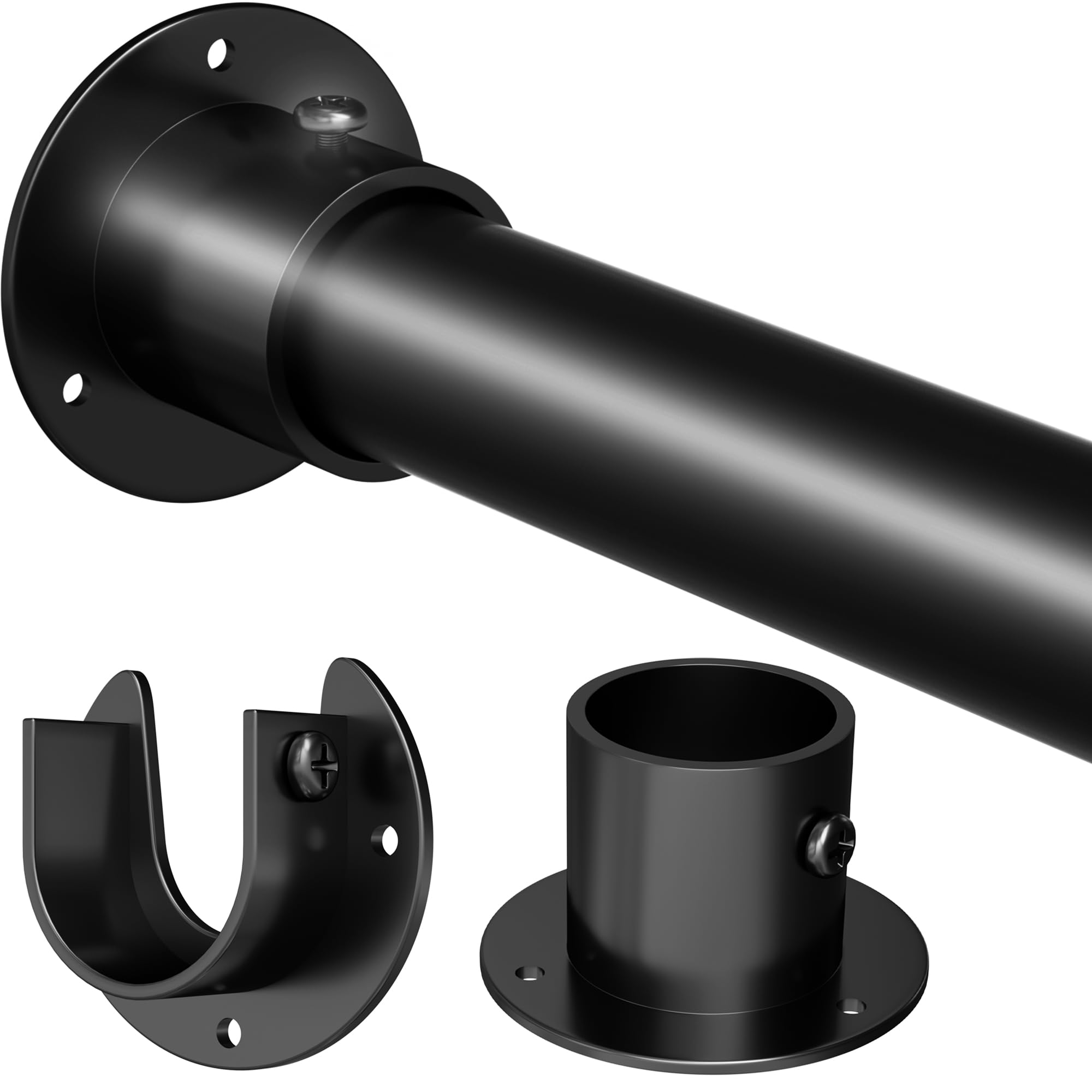 Adjustable Heavy Duty Metal Closet Rod - 17 to 51 Inches, 1.3 Inch Diameter Black Closet Hanging Bar for Wardrobes, Closets & Bathrooms | Perfect for Organizing Clothes, Curtains & Home Storage