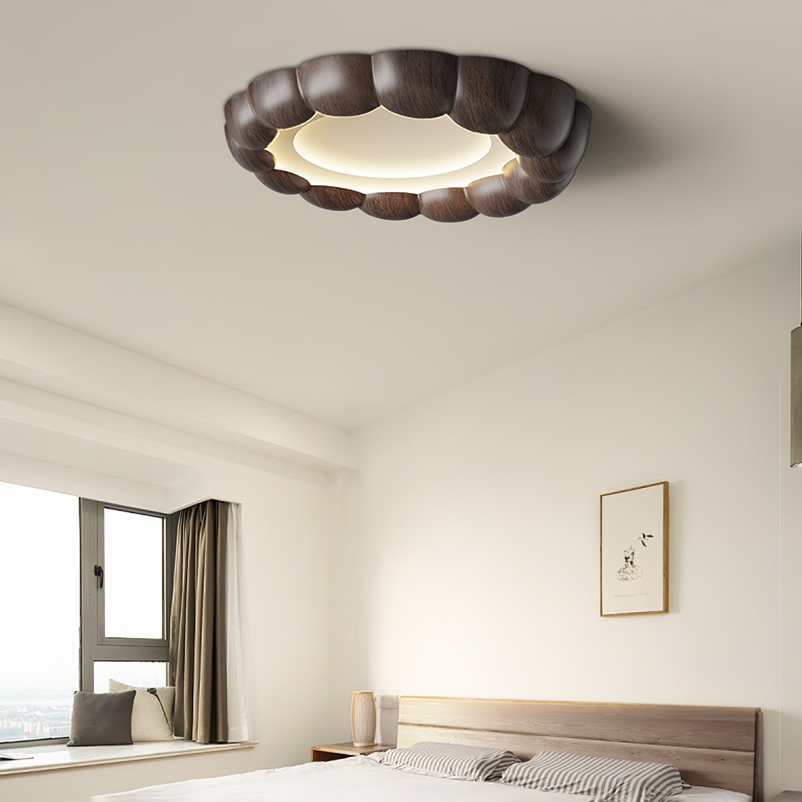 Modern Faux Wood Ripple Ceiling Light Fixture - Waterproof LED Chandelier for Bedroom, Living Room, Dining Room & Office Lighting Decor