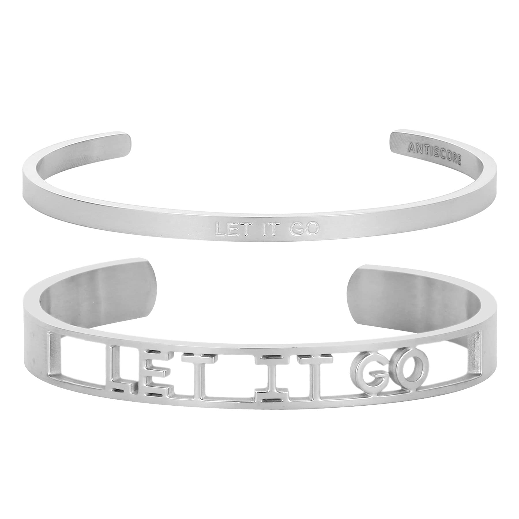 ANTISCORE 2-Pack 18K Gold Plated Stainless Steel Engraved Whisper Cuff Bangle Bracelets for Women - Elegant Jewelry Gift for Wife, Sister, Daughter & Friends - Perfect for Anniversaries, Birthdays & Special Occasions