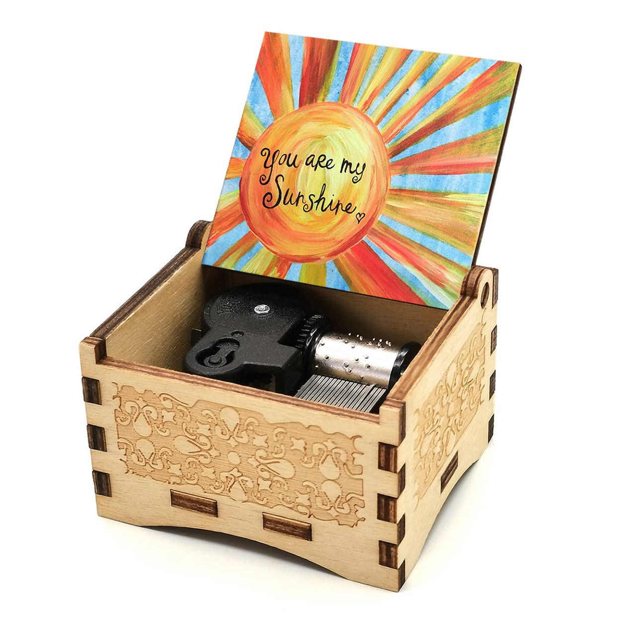 You Are My Sunshine Wind Up Music Box - Hand Crank Musical Jewelry Box for Home Decor, Gift, Wedding, Baby Shower & Nursery Room Decoration