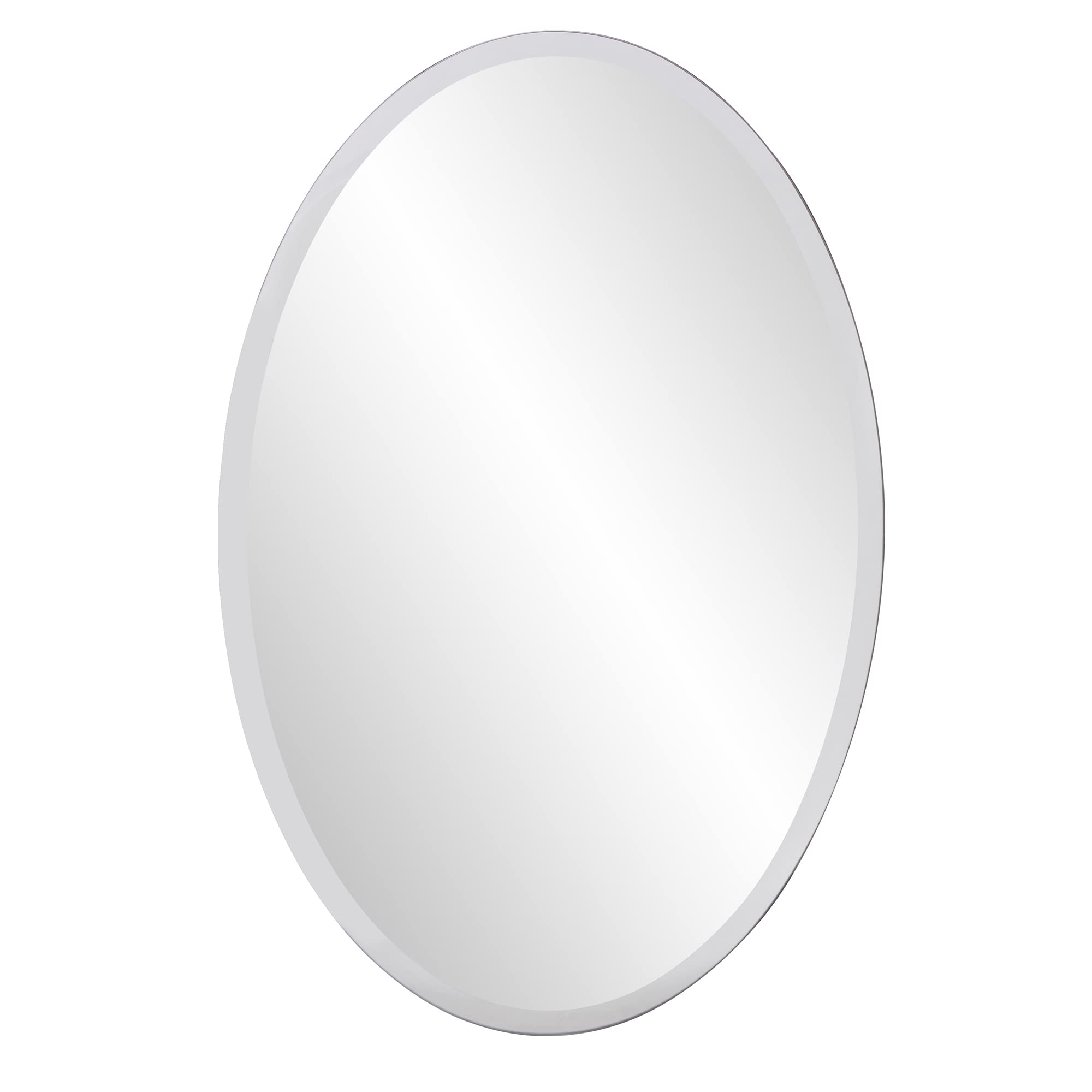 Howard Elliott Frameless Silver Oval Wall Mirror - Elegant Beveled Edge Modern Bathroom Vanity Mirror for Entryway & Bedroom Decor (24x36 Inches) - Perfect for Makeup, Home Decor & Space Illusion