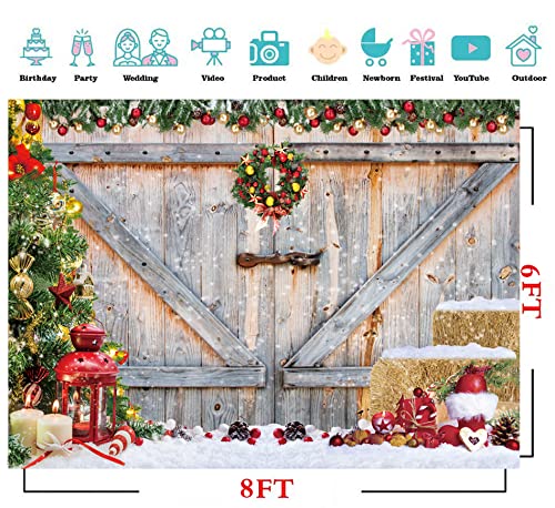 CYLYH 8x6ft Christmas Photography Backdrop - Rustic Barn Wood Door & Xmas Tree Design for Holiday Parties, Family Photos, Snowy Gift Scenes | Perfect for Christmas Decor, Social Media Content & Seasonal Celebrations