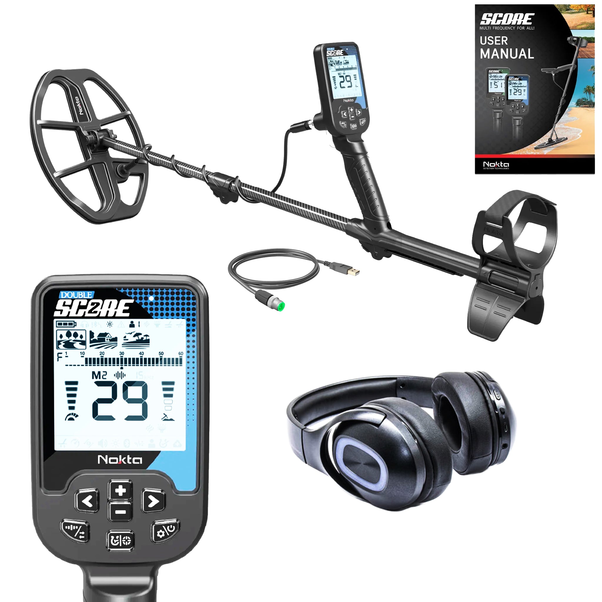 Nokta Double Score 2 SMF Waterproof Metal Detector with Bluetooth Headphones - Perfect for Beach Treasure Hunting, Gold Prospecting & Outdoor Adventures