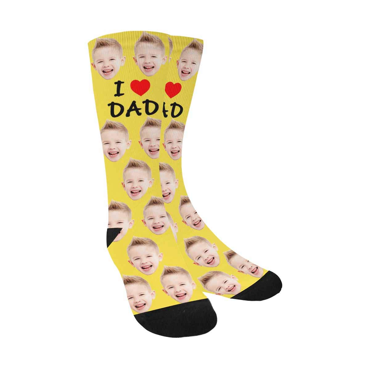 Custom Photo Socks for Dad - Personalized Father's Day Gift with Face Print - Yellow Crew Socks for Men - Perfect for Gifts, Holidays & Casual Wear